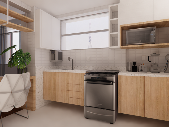 Popping Arquitetura - cozinha aberta integrada residencial