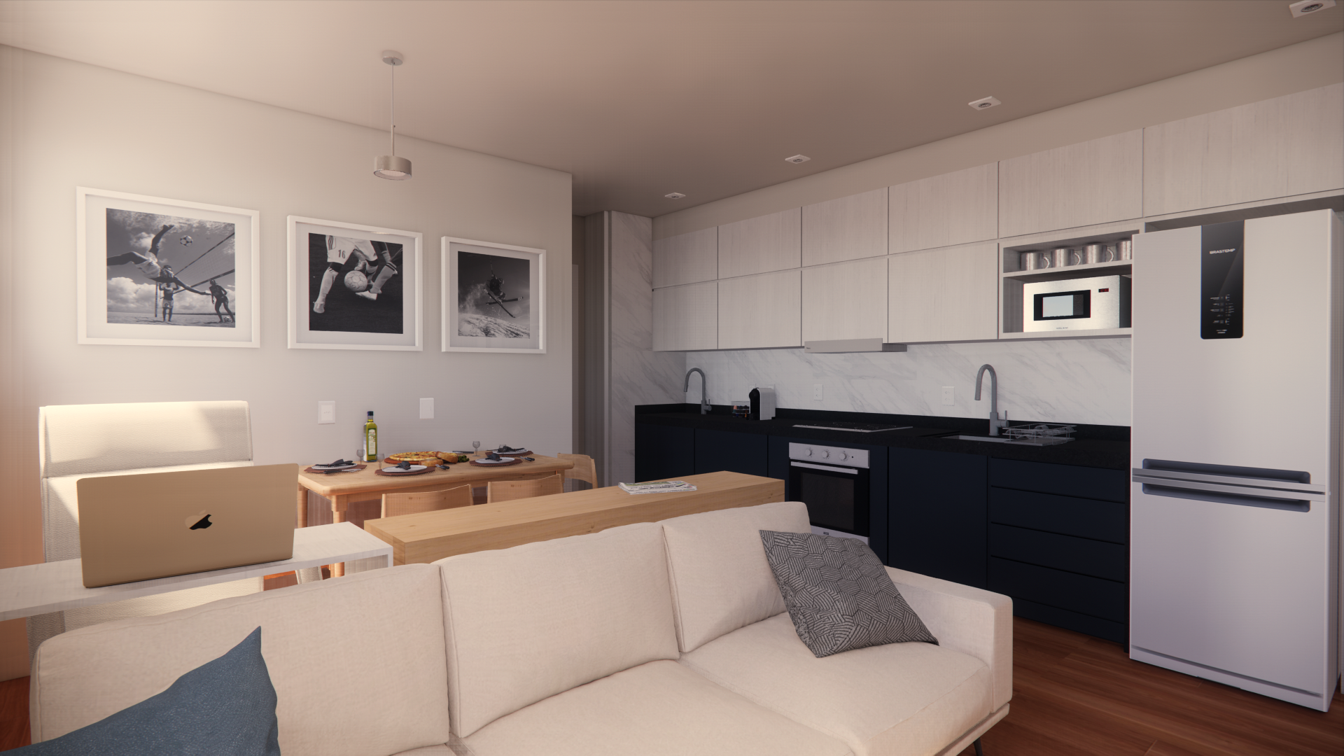 Popping Arquitetura - cozinha aberta integrada sala residencial