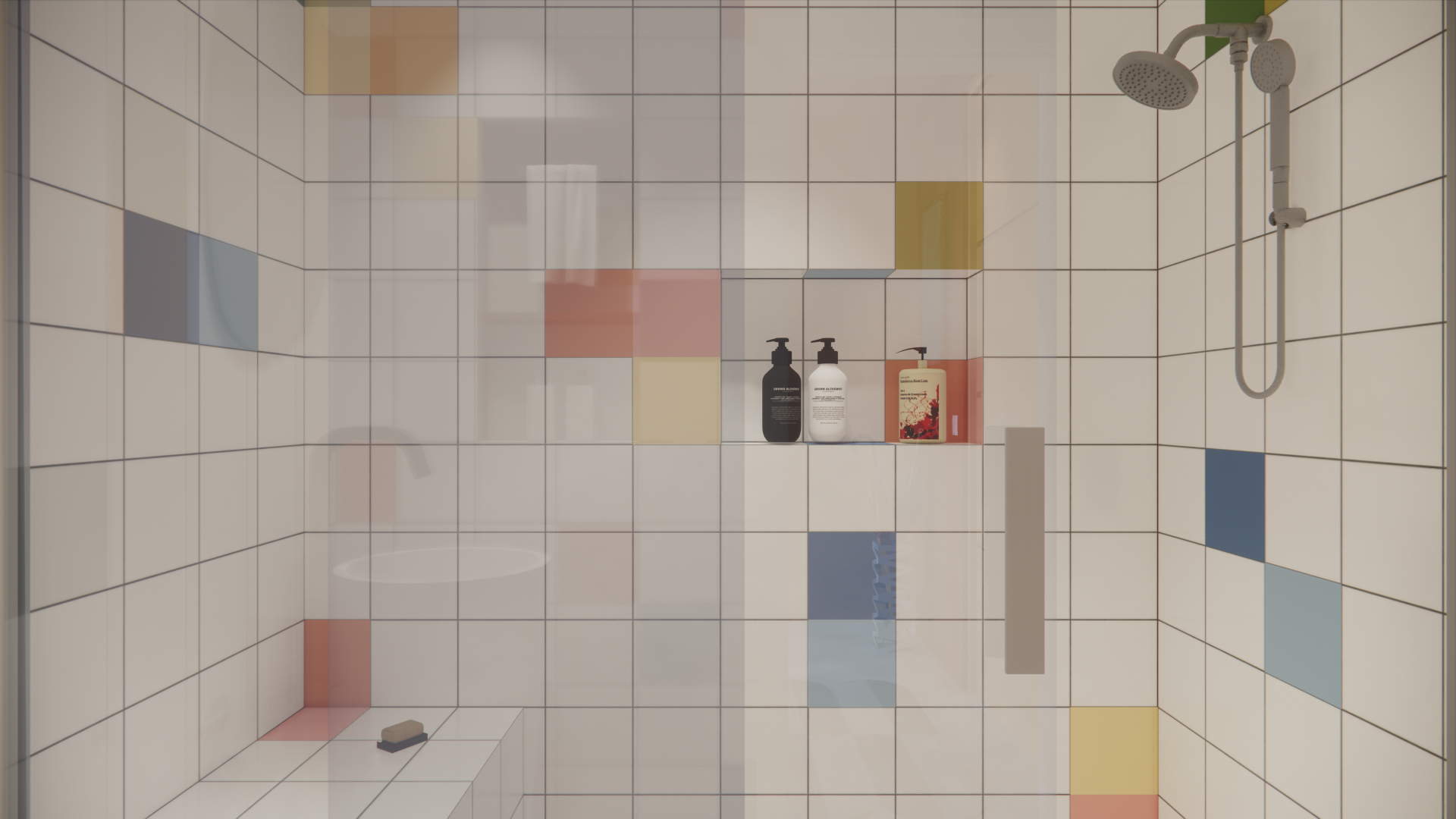 Popping Arquitetura - banheiro azulejos coloridos divertido maximalista residencial