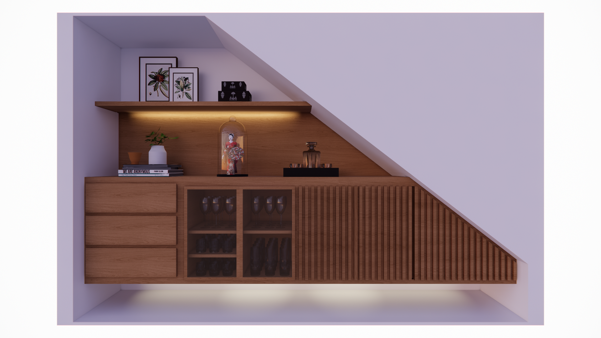 Popping Arquitetura - Bar embaixo da escada residencial