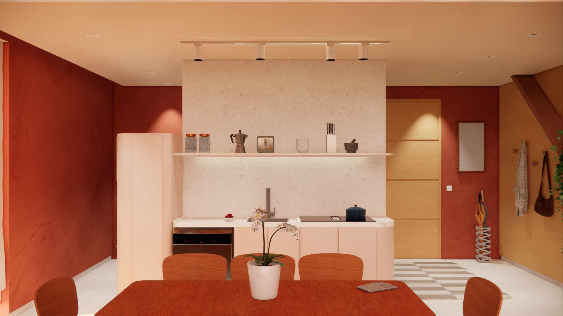 Popping Arquitetura - cozinha aberta integrada sala office maximalista residencial