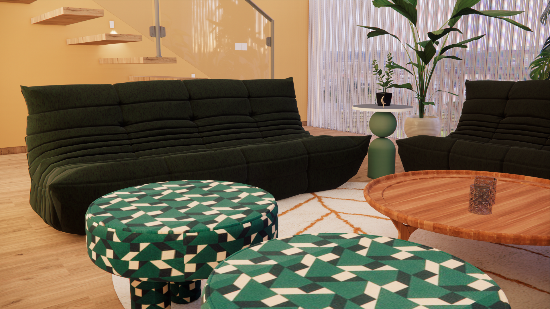 Popping Arquitetura - cozinha curva aberta integrada sala office maximalista residencial