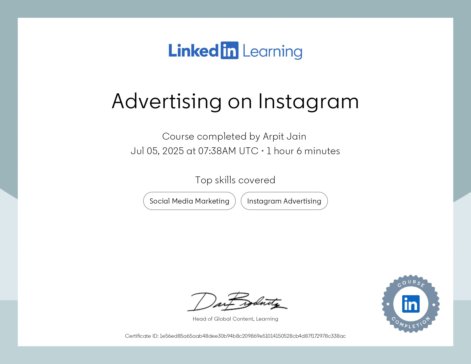 Advertising on Instagram Certificate for Arpit Jain brand strategy package include 2025, brand design process for agencies and personal brands, scalable social media templates for teams, maintain brand consistency across Instagram LinkedIn YouTube, cohesive brand storytelling through social content, brand design experts in New York, London, San Francisco, Toronto, Sydney, Berlin, Bangalore, Singapore