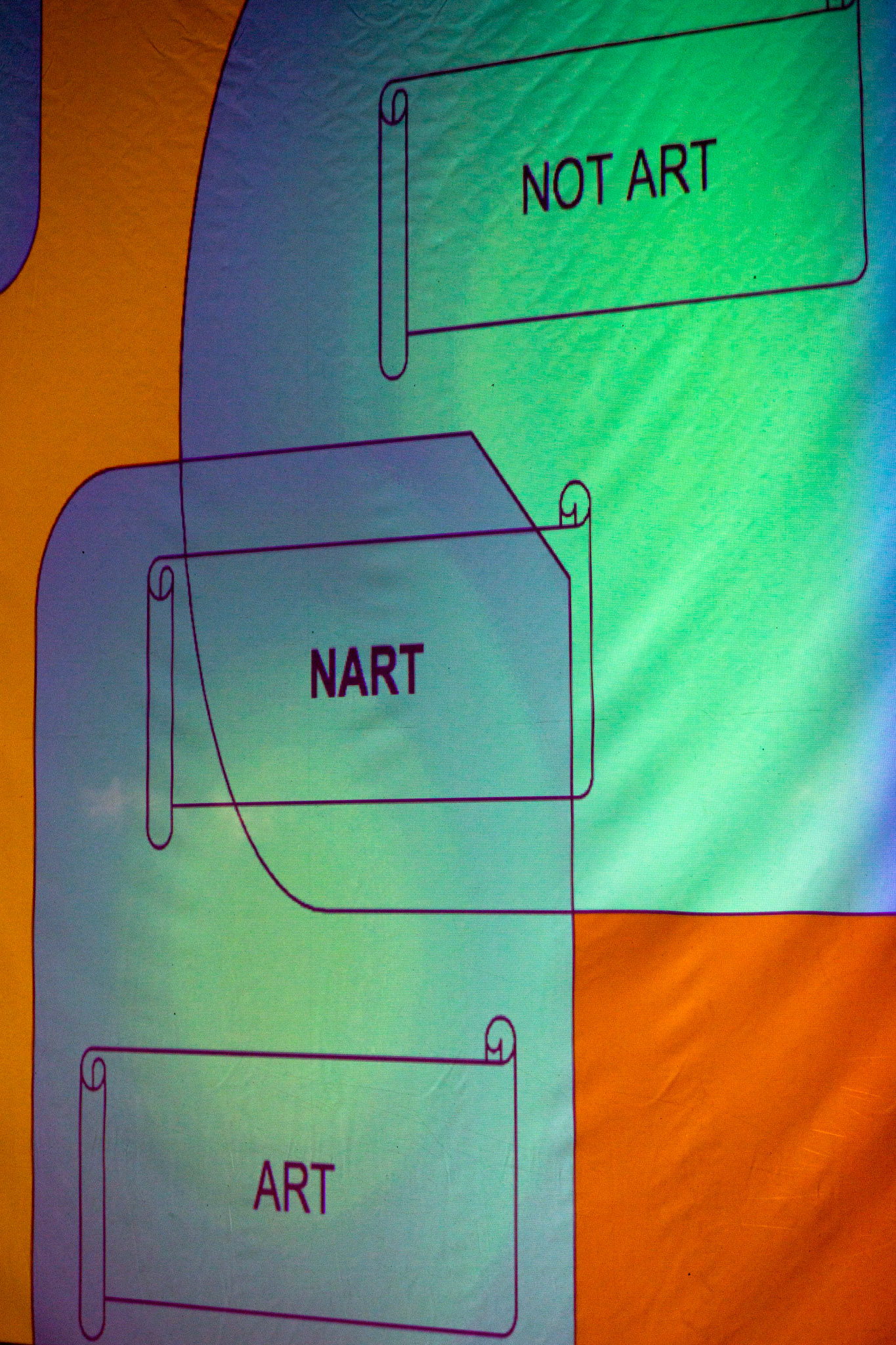 Slideshow image from a lecture by Beate (character played by Karoline C Holland) at a fake conference about Failure and art by NARTnART international, hosted by HAUT and Teatret Zeppelin in Copenhagen 2022