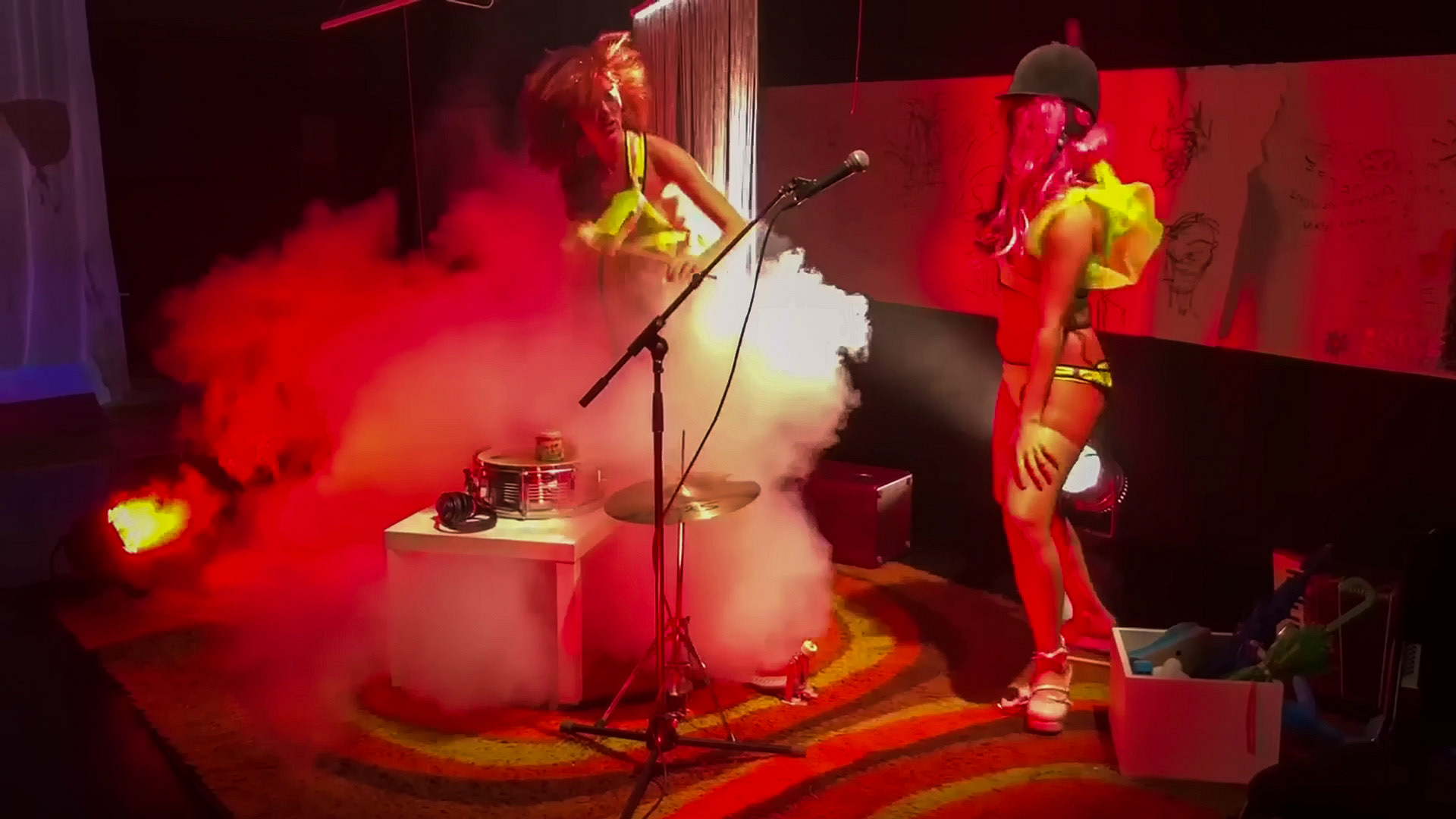 2021. Costumes for the punk twins in Which Witch. Tailored of scraps of fabric.