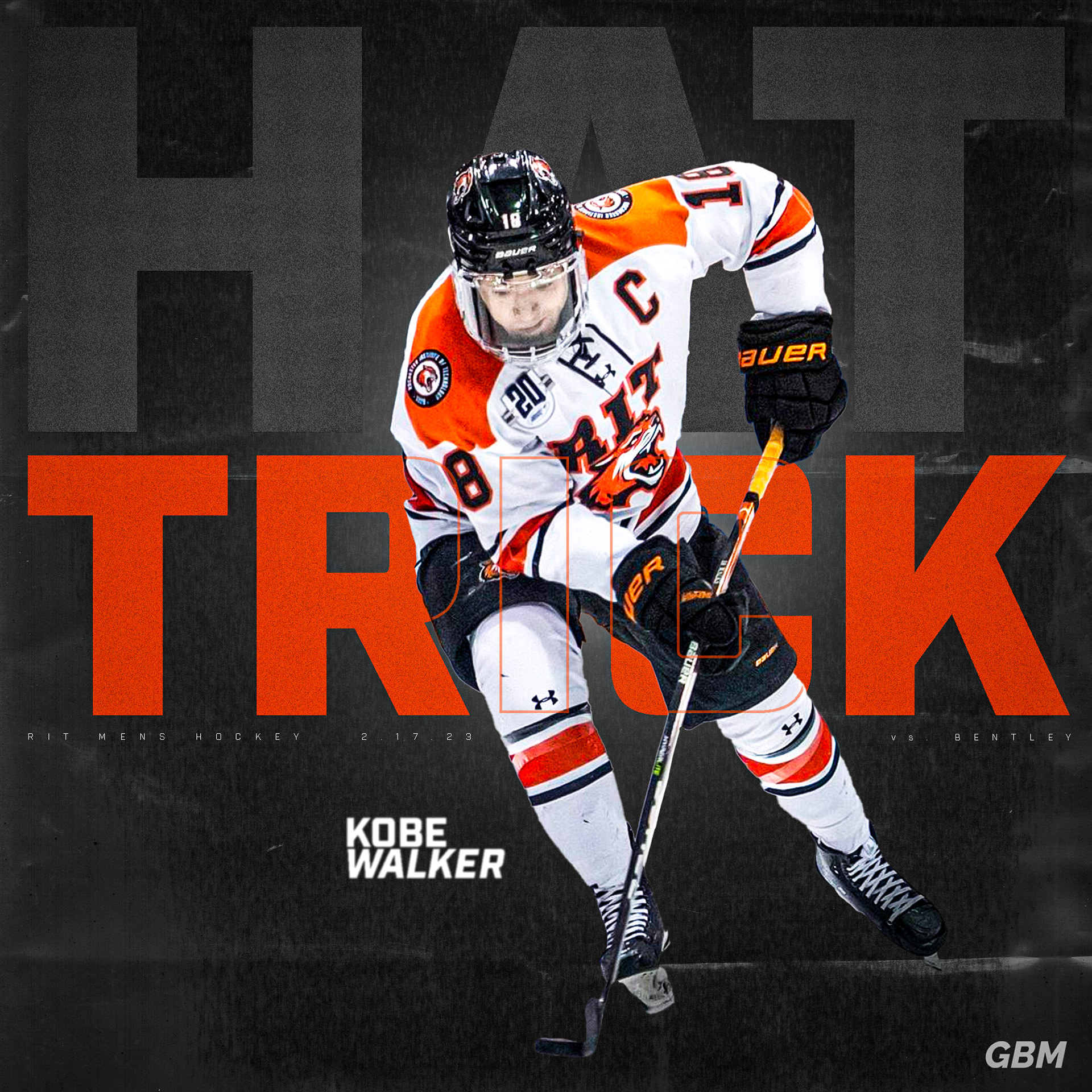 Hat trick graphic of Kobe Walker made for the RIT Corner Crew's Instagram account