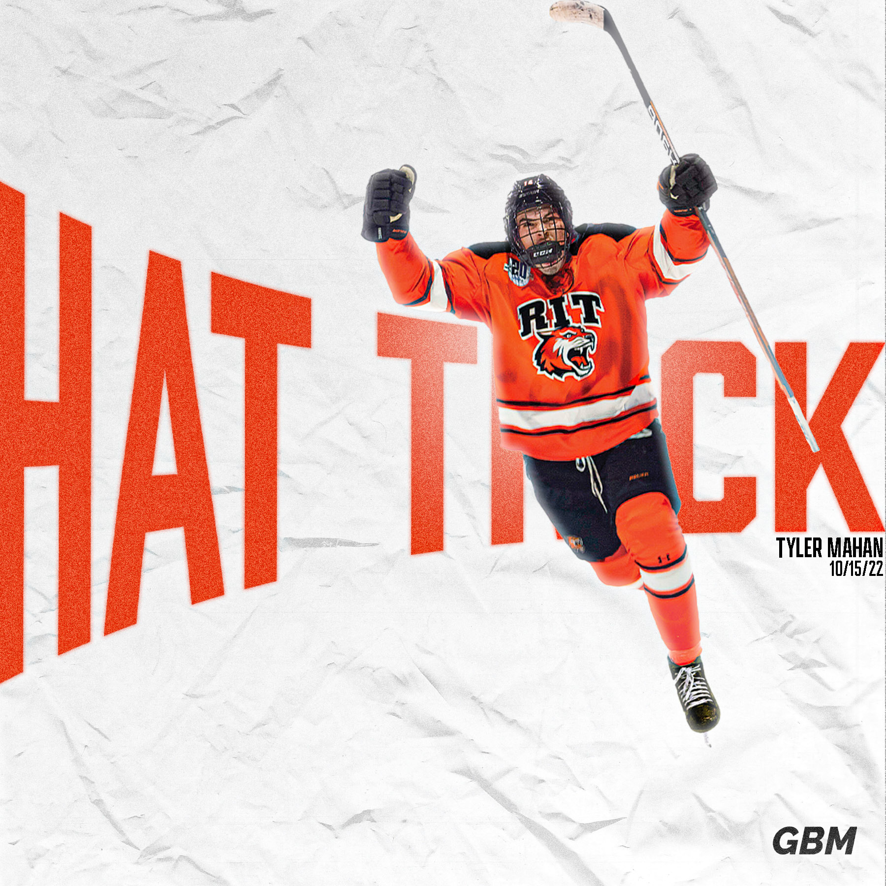 Hat trick graphic of Tyler Mahan made for the RIT Corner Crew Instagram account