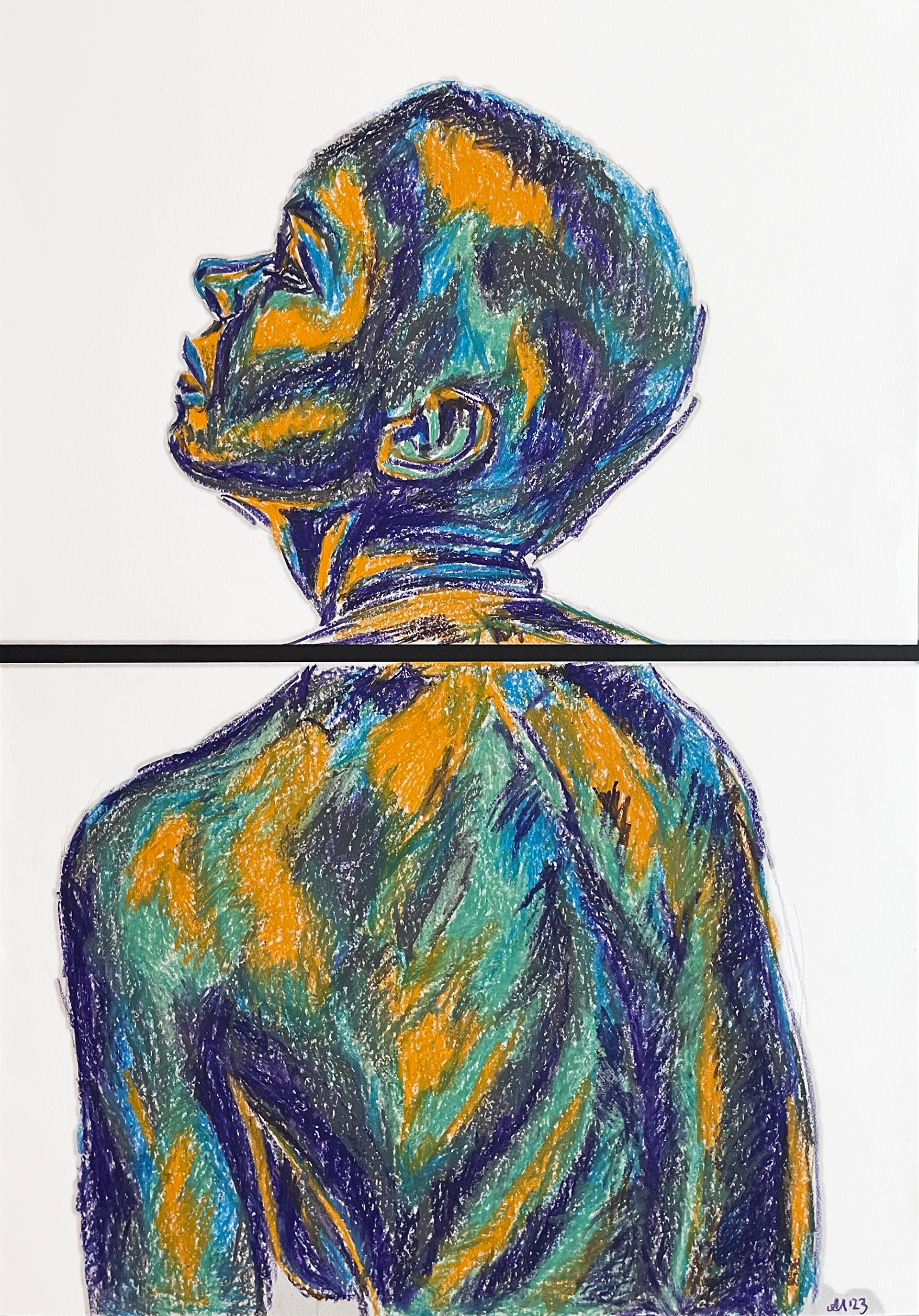 "UNGEHALTEN 5" Oil Pastel on Paper, BOTH 42x60cm, 2023