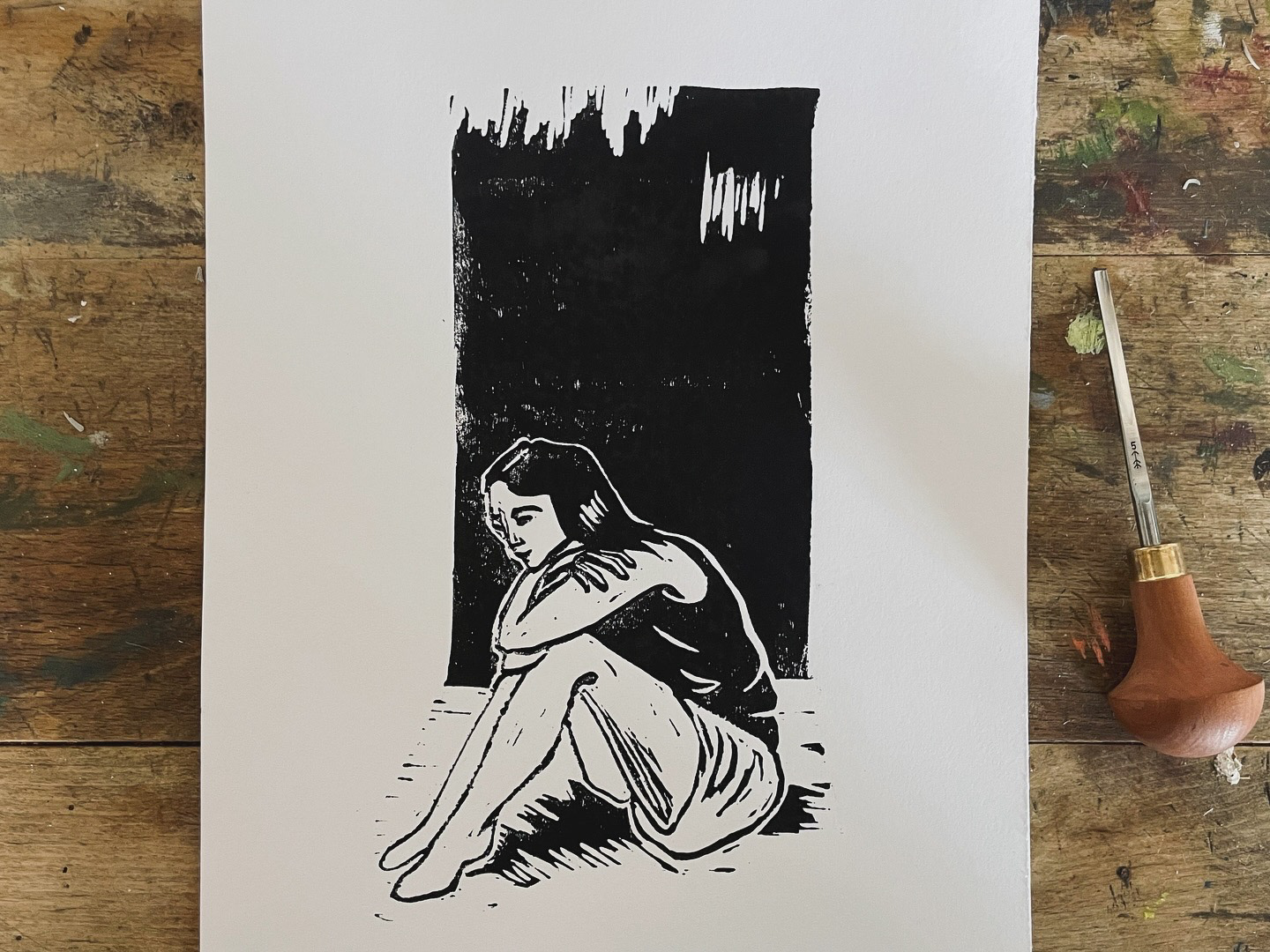 Linocut, Linopaint on Paper, 210x297mm, 2024