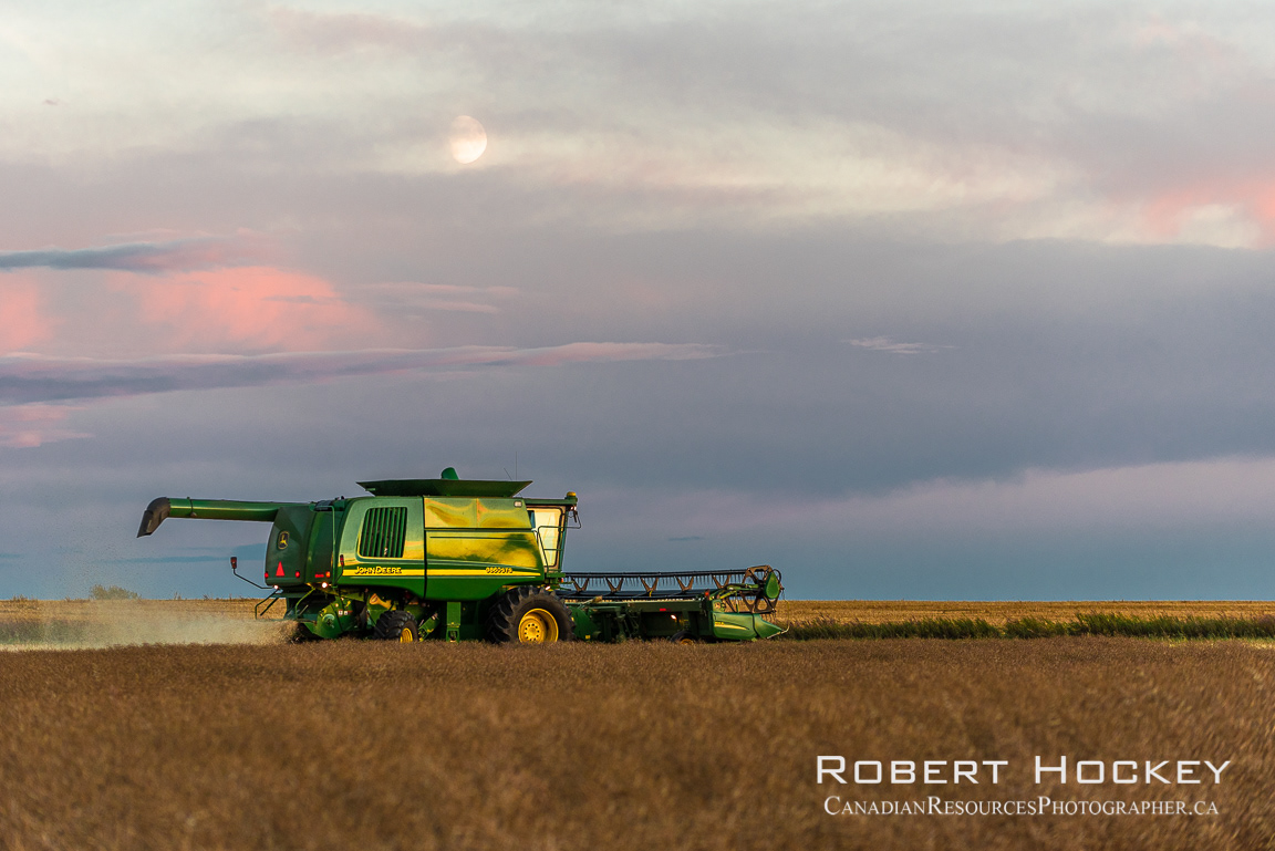 John Deere combining after sunset - Picture 166