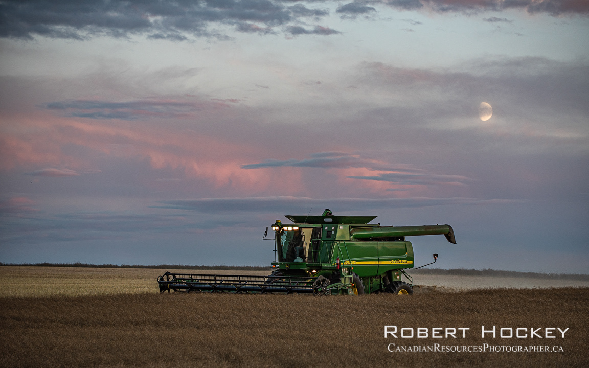 John Deere combining after sunset - Picture 168