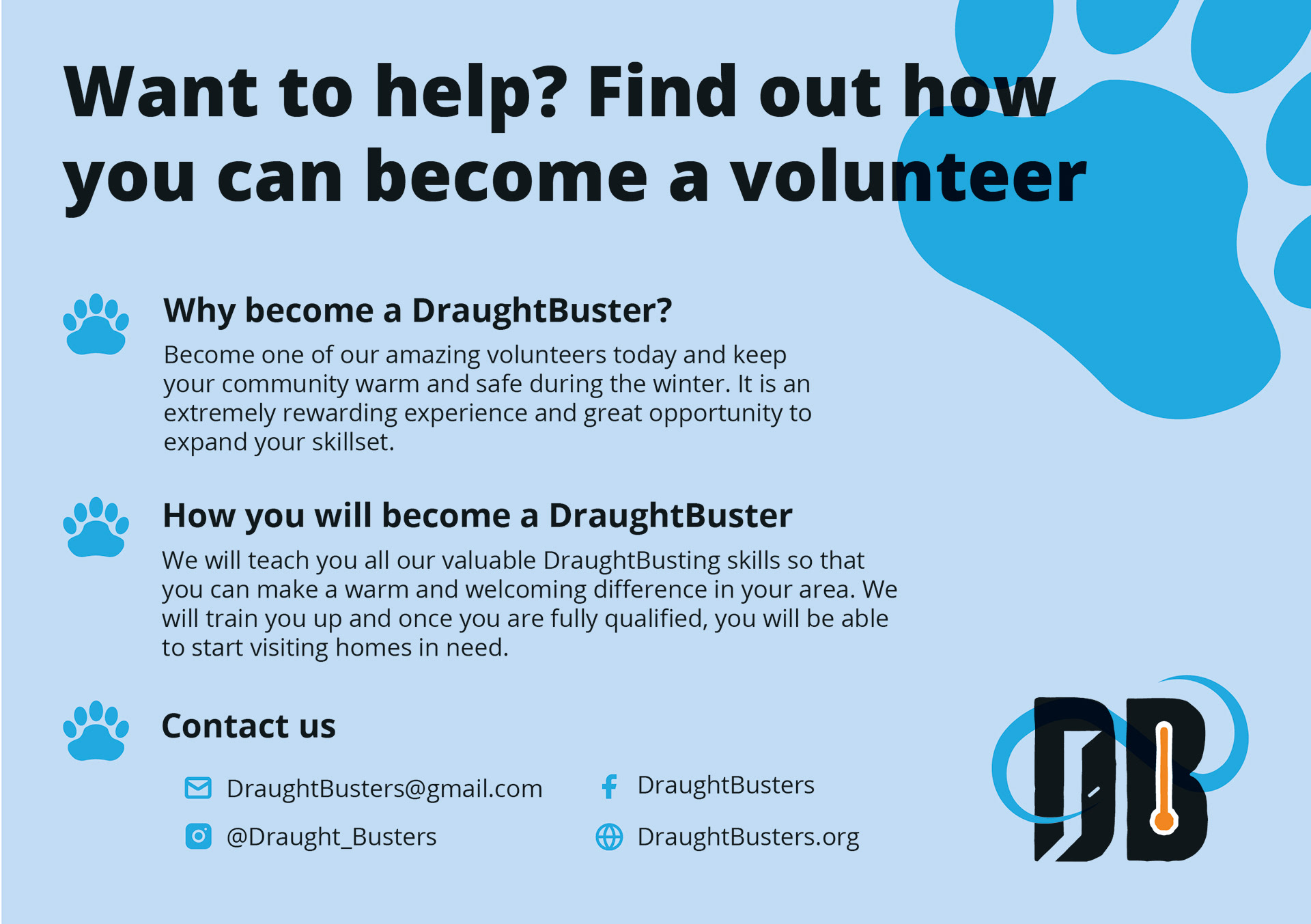 Back of DraughtBusters Hand-out for Volunteers
