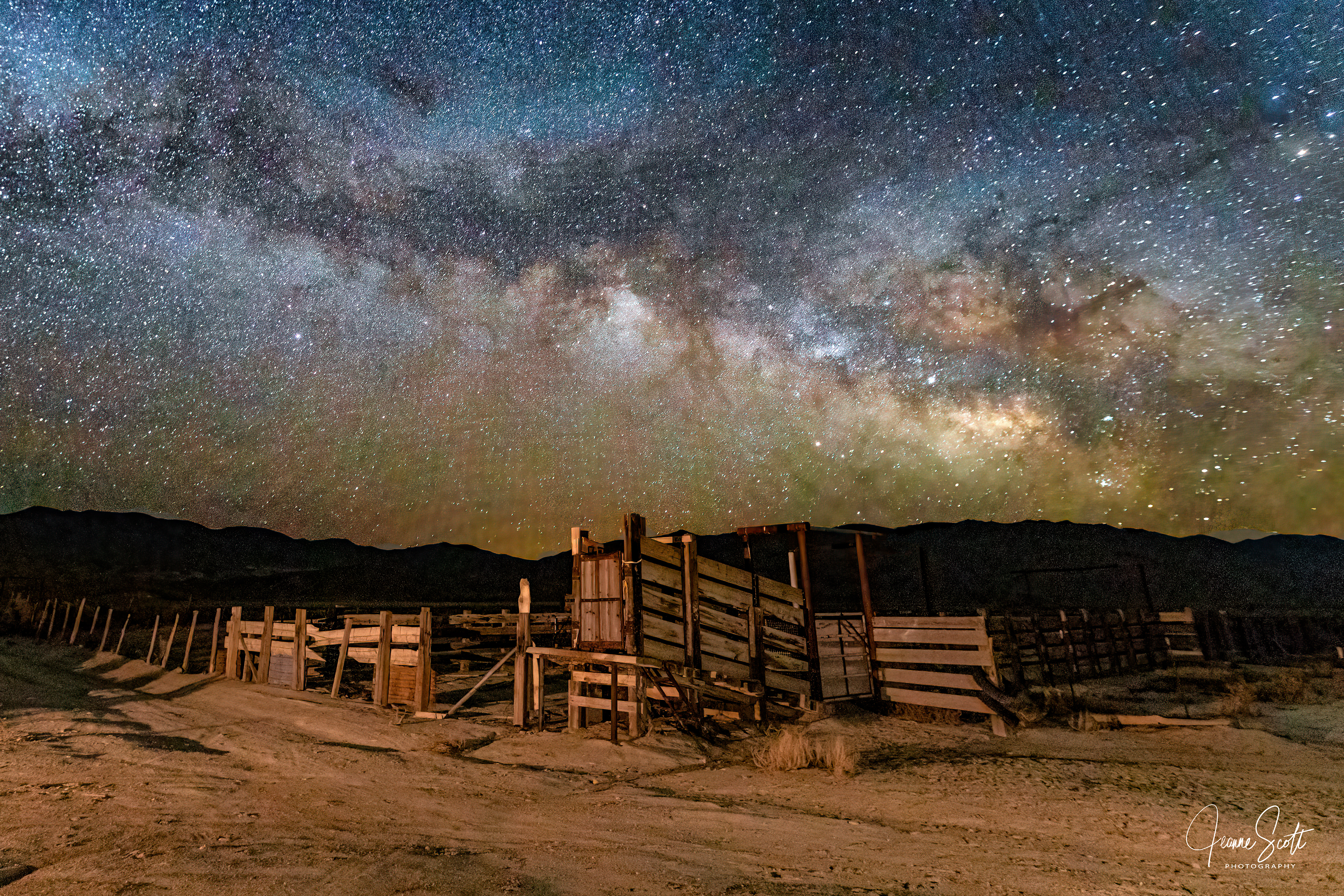Milky Way over corral outside Bishop, California
