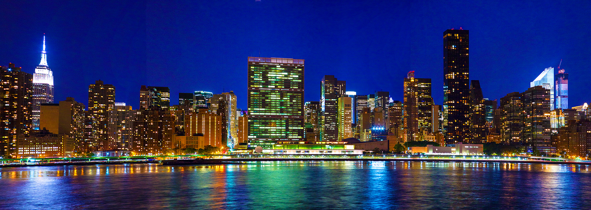 Manhattan Skyline with United Nations Building and Empire State Building