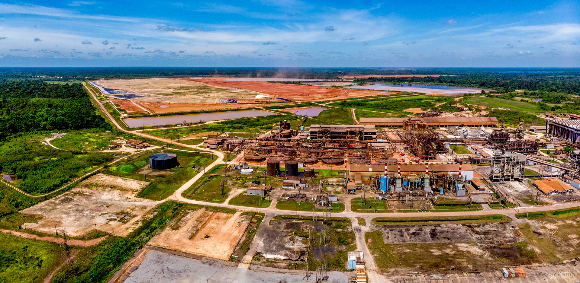 Paranam / Aerial view of partially dismantled aluminum factory with polluted mud pools in the background [Suriname, 2018 10]