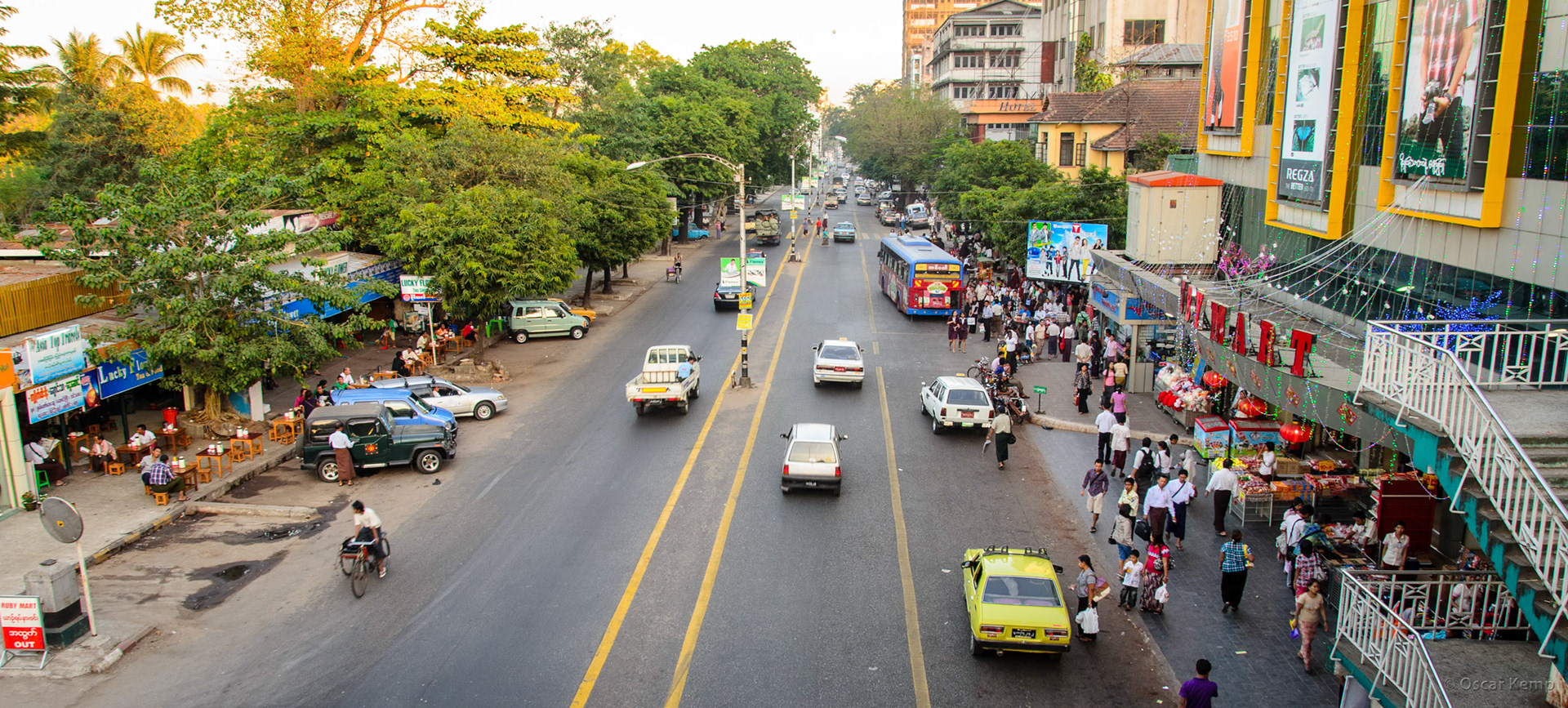 Bogyoke Aung San Rd / View of Pansodan Street from pedestrian overpass [Myanmar, 2012 01]
