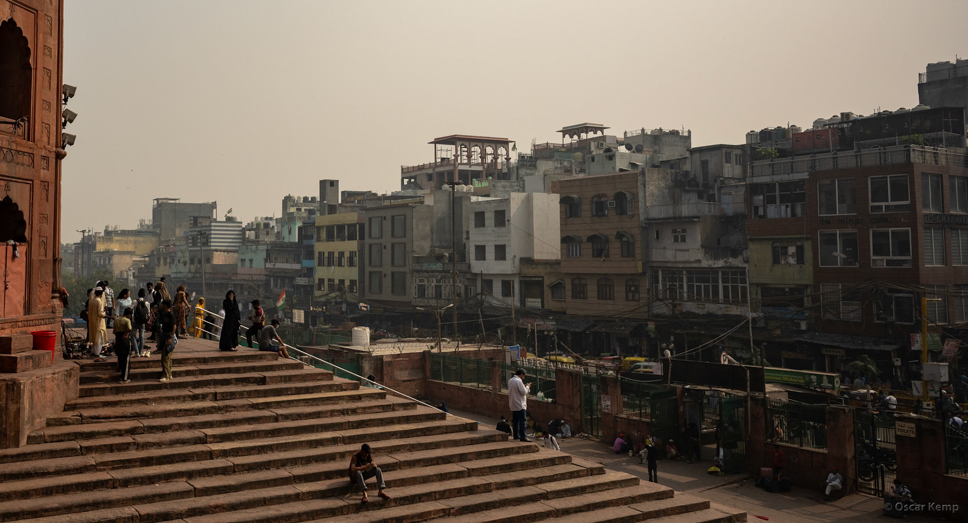 Old Delhi-Chandi Chowk / View from terrace with stairs at Jama Masjid on the busy and famous Urdu Bazaar [India 2025 11]