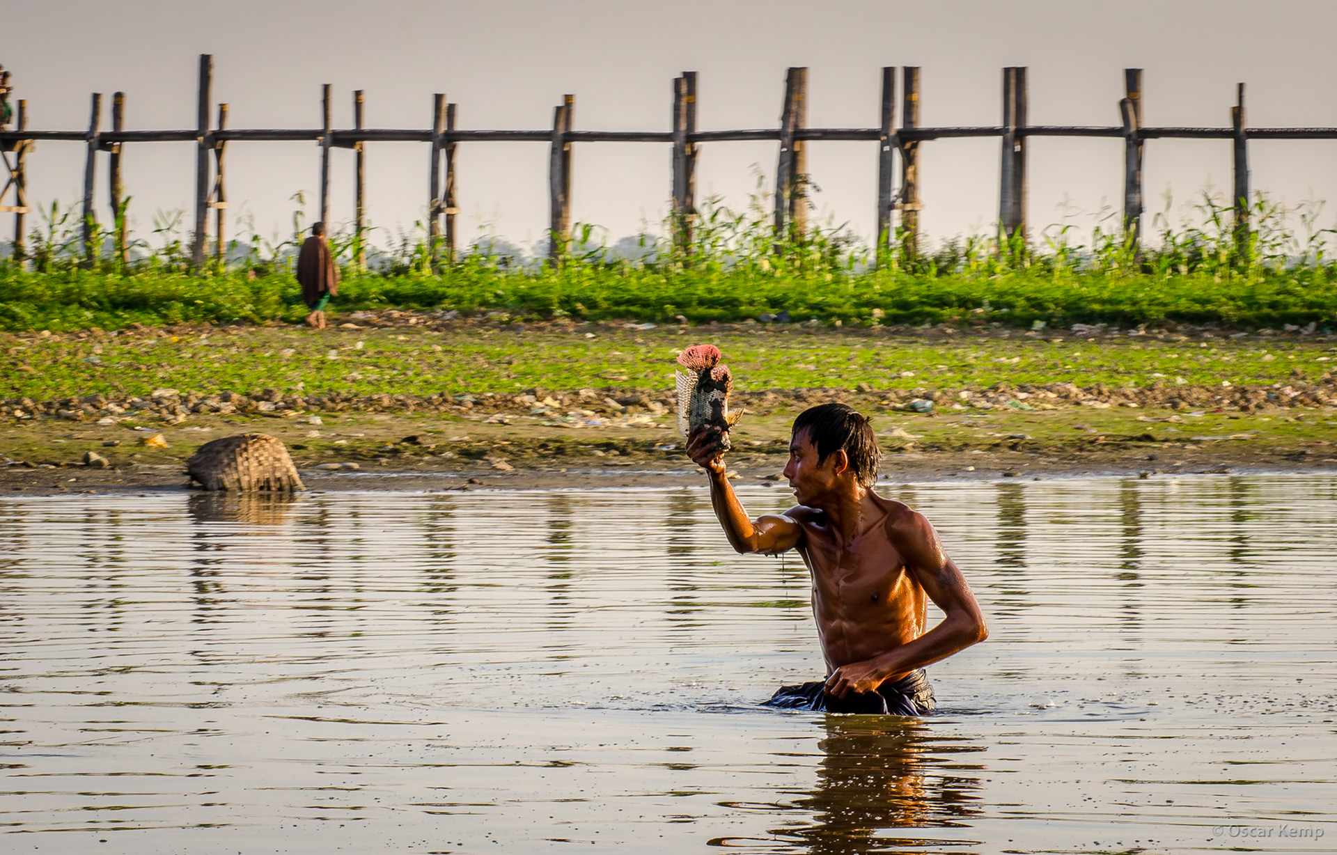 Taung Tha Man Lake / Successful fisherman in shallow part of the lake [Myanmar, 2012 01]