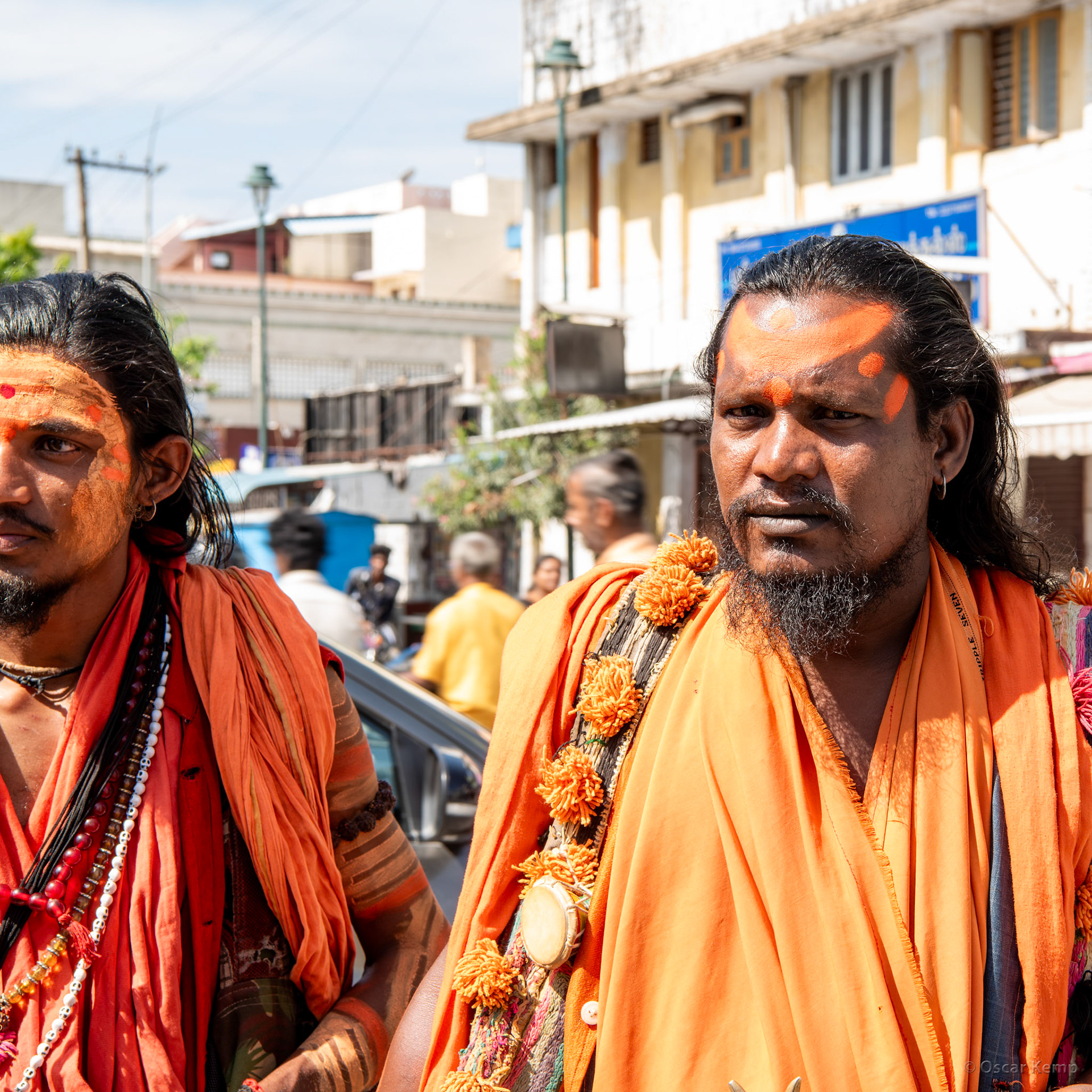 Kanchipuram / Kanchipuram / Sadhu, Hindu religious ascetic or holy men, on their way to Ekambareswarar Shiva Temple [India 2024 09]