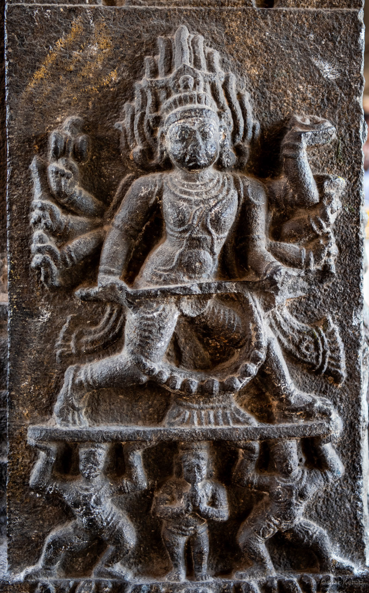 Kanchipuram / Stone relief sculpture of Hindu god Shiva Nataraja (Lord of the Dance) at Ekambareswarar Shiva Temple [India 2024 09]