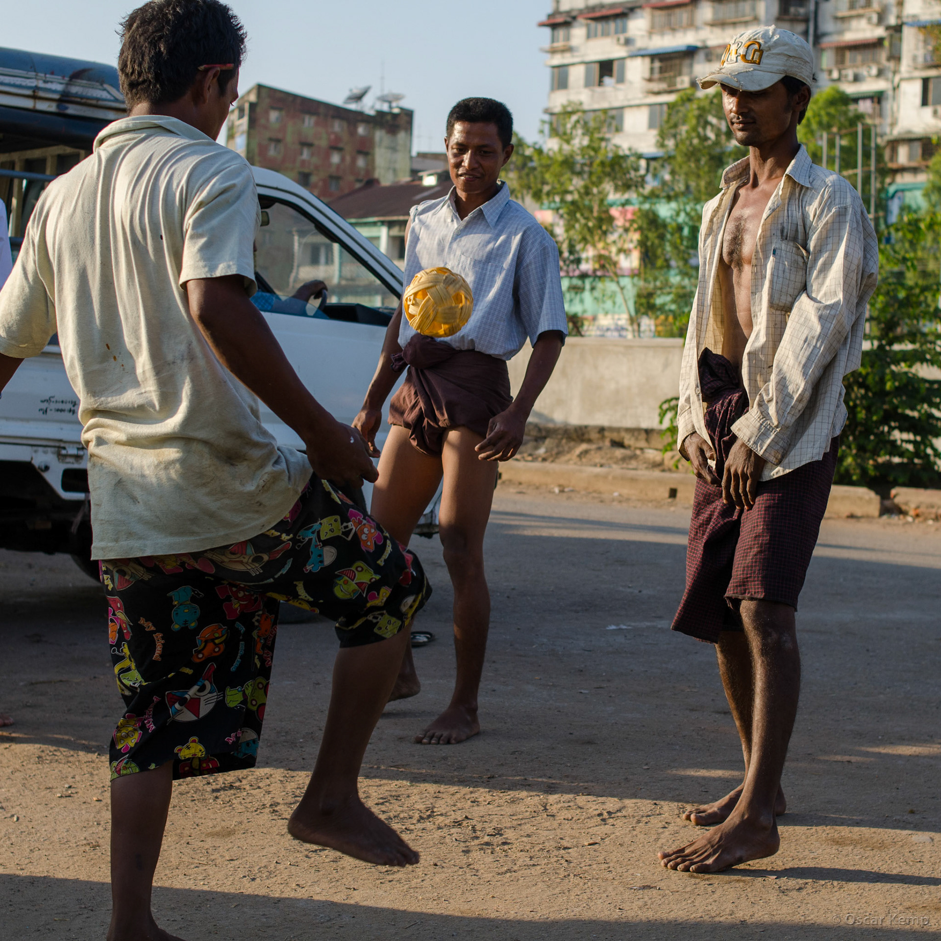 near General Aung San Park / Sepak Takraw excercise with typical Southeast Asian rattan ball [Myanmar, 2012 01]