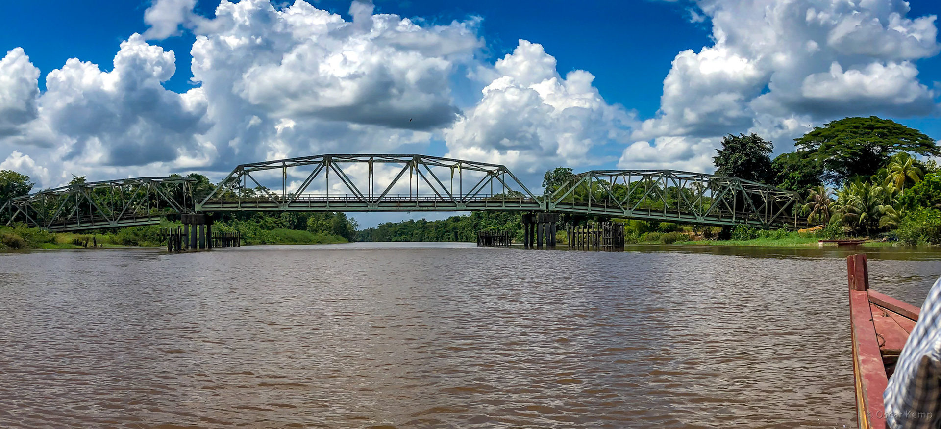 Stolkertsijver, Commewijnebrug / View of the truss bridge from the river [Suriname, 2019 10]