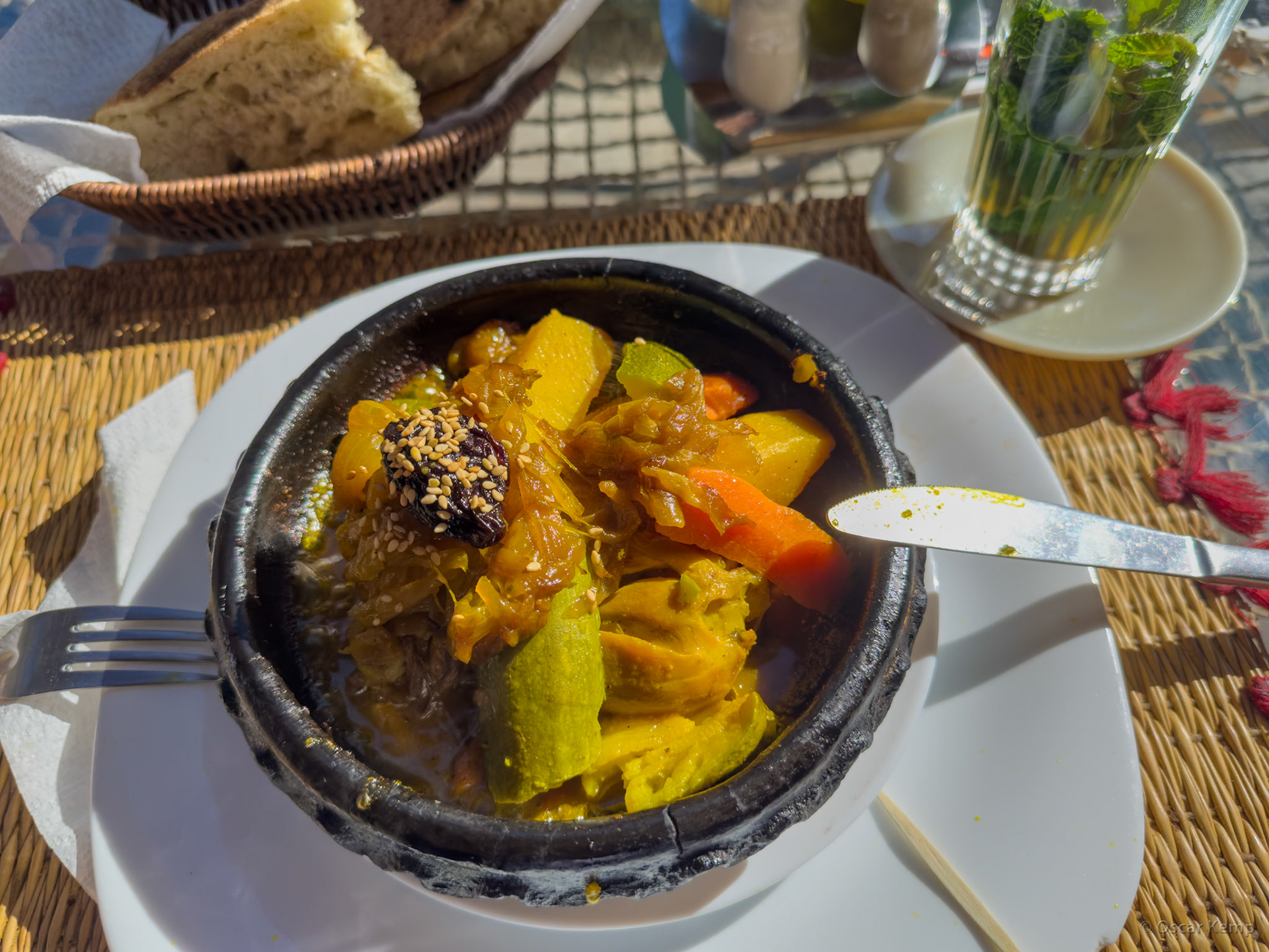 Chefchaouen / Main course: Vegetable, plum and chicken stew in traditional tagine [Marocco, 2025 02]