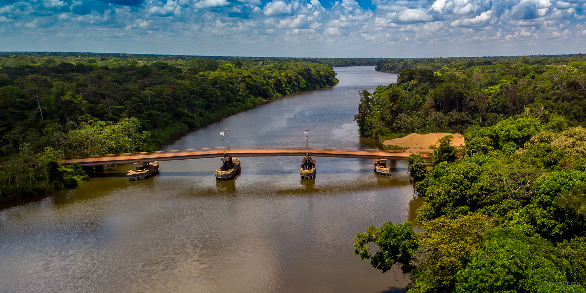 Pikin Sarong / Drone view of concrete bridge over Saramacca Rivier [Suriname, 2018 10]