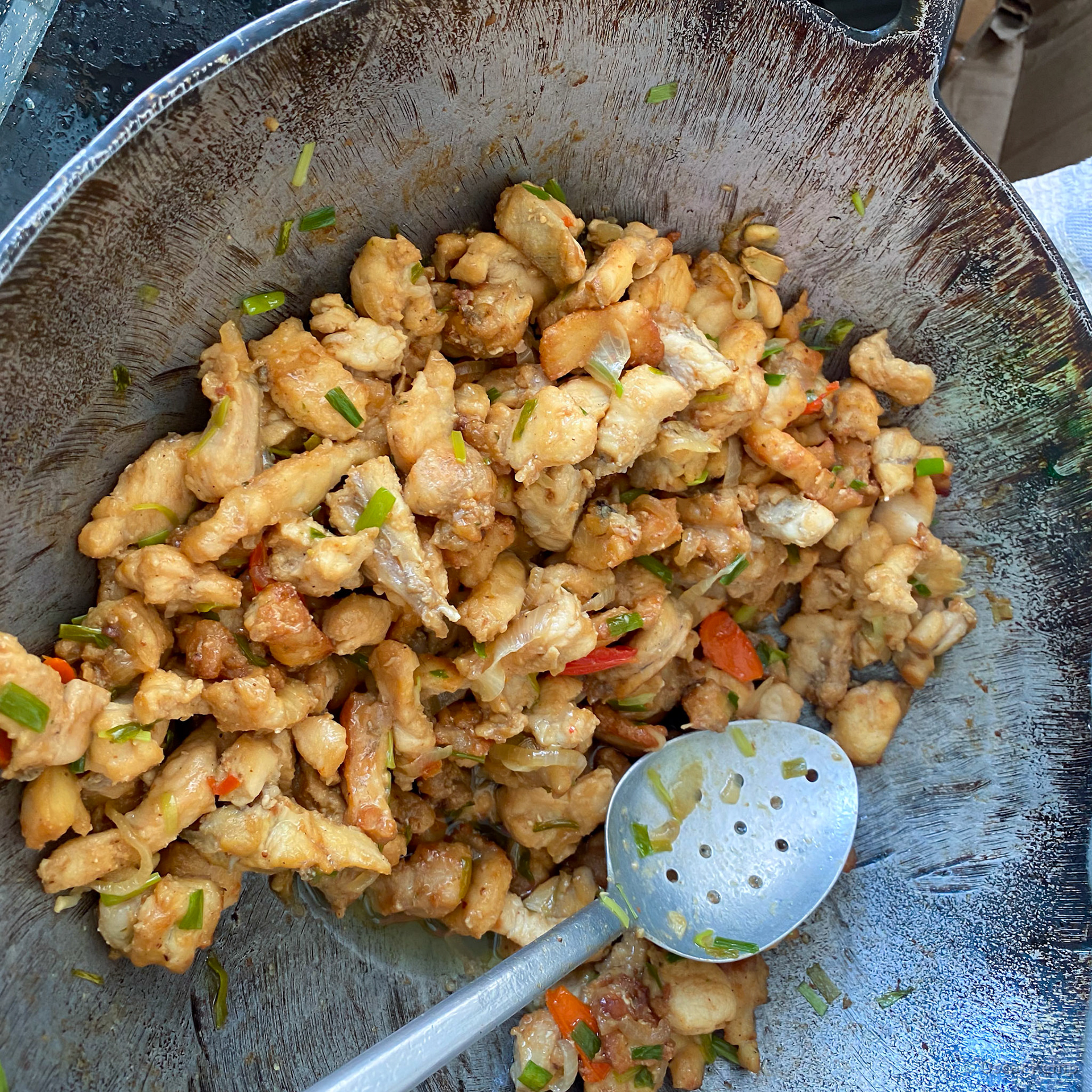near Friends Place Island / Catch &amp; Cook: Tukunari dish almost ready 😁 [Suriname, 2022 10]