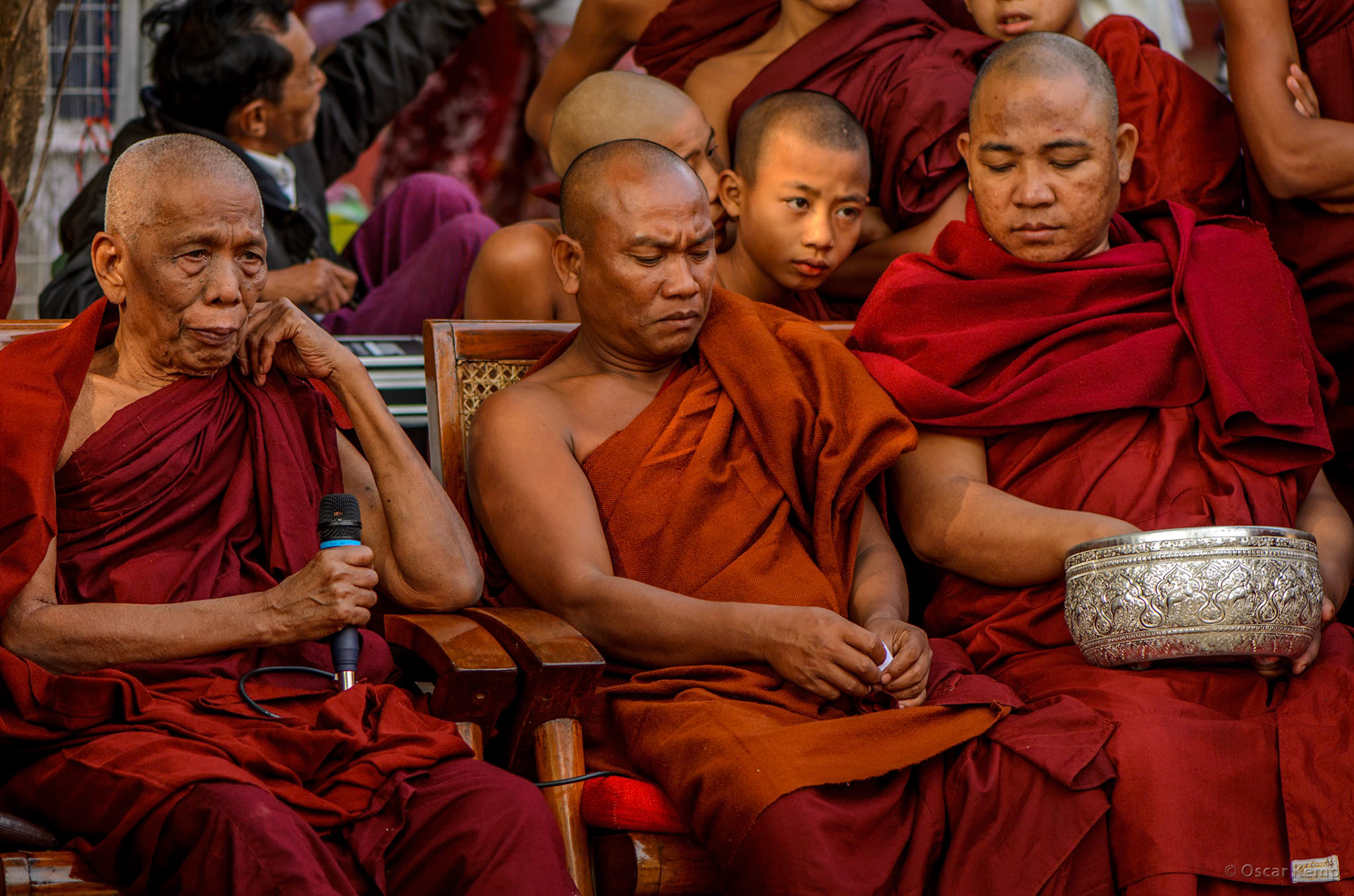 Ananda temple ground, Old Bagan / Senior monks drawing lots in lottery among surrounding villages for  necessary goods and some cash [Myanmar, 2012 01]