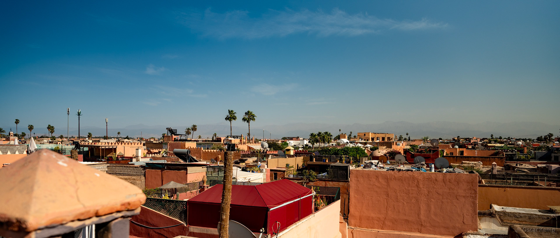 Marrakech / Panorama from the riad's terrace with the Atlas Mountains in the background (2) [Marocco, 2024 04]