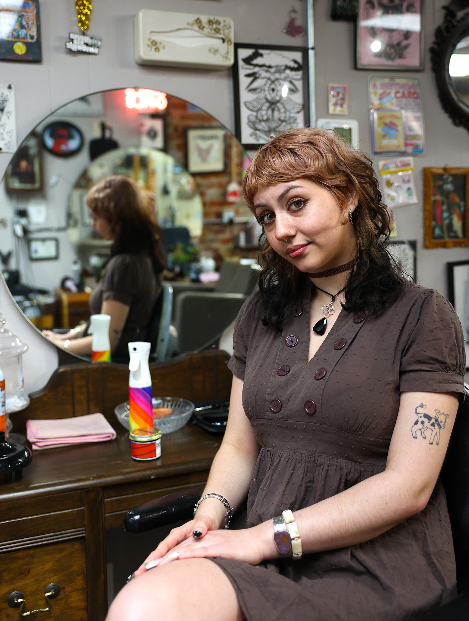 Zoey Taslimi sits in her station’s chair at Tried and True Salon, located in Denton’s historic square. Taslimi is a stylist who specializes in cuts, shags and textured hair. "My favorite part of the job is working in a creative environment that allows me to help people feel like their most authentic selves," Taslimi said.
