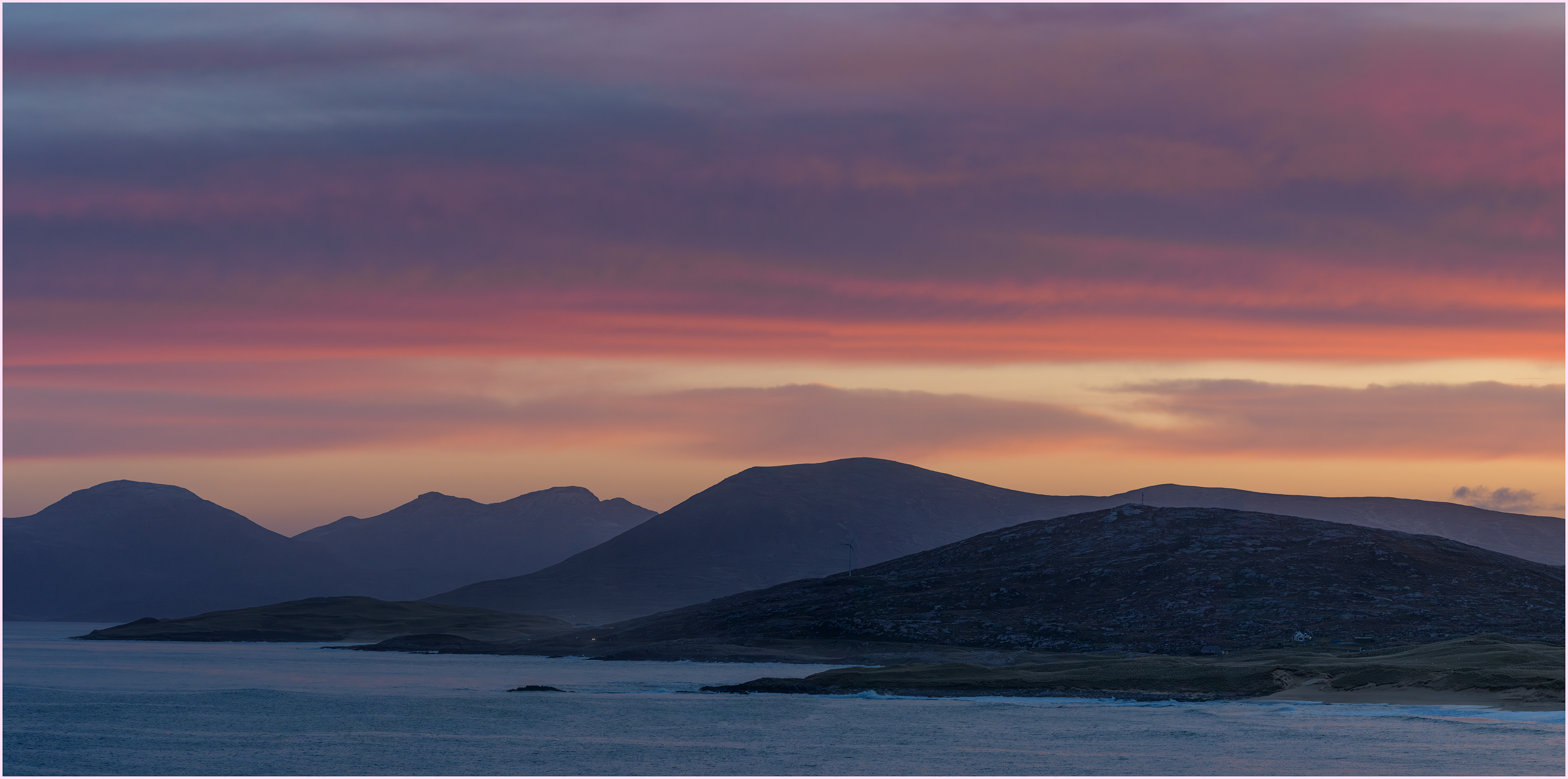 Dawn on Luskentyre Beach Mountains Isle of Harris: Scotland