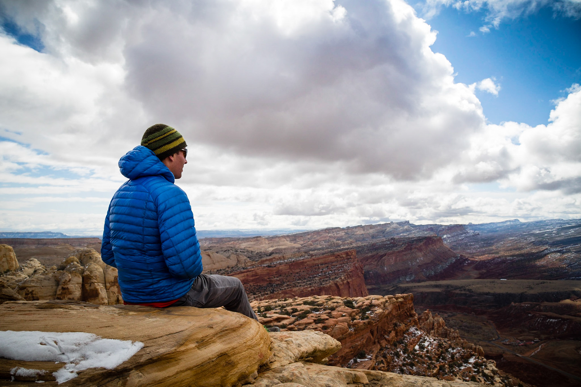This is at the top of the large Navajo Knob in Capital Reef National park. This was a great hike that led to a spectacular overlook of the cool spring clouds rolling through the area.