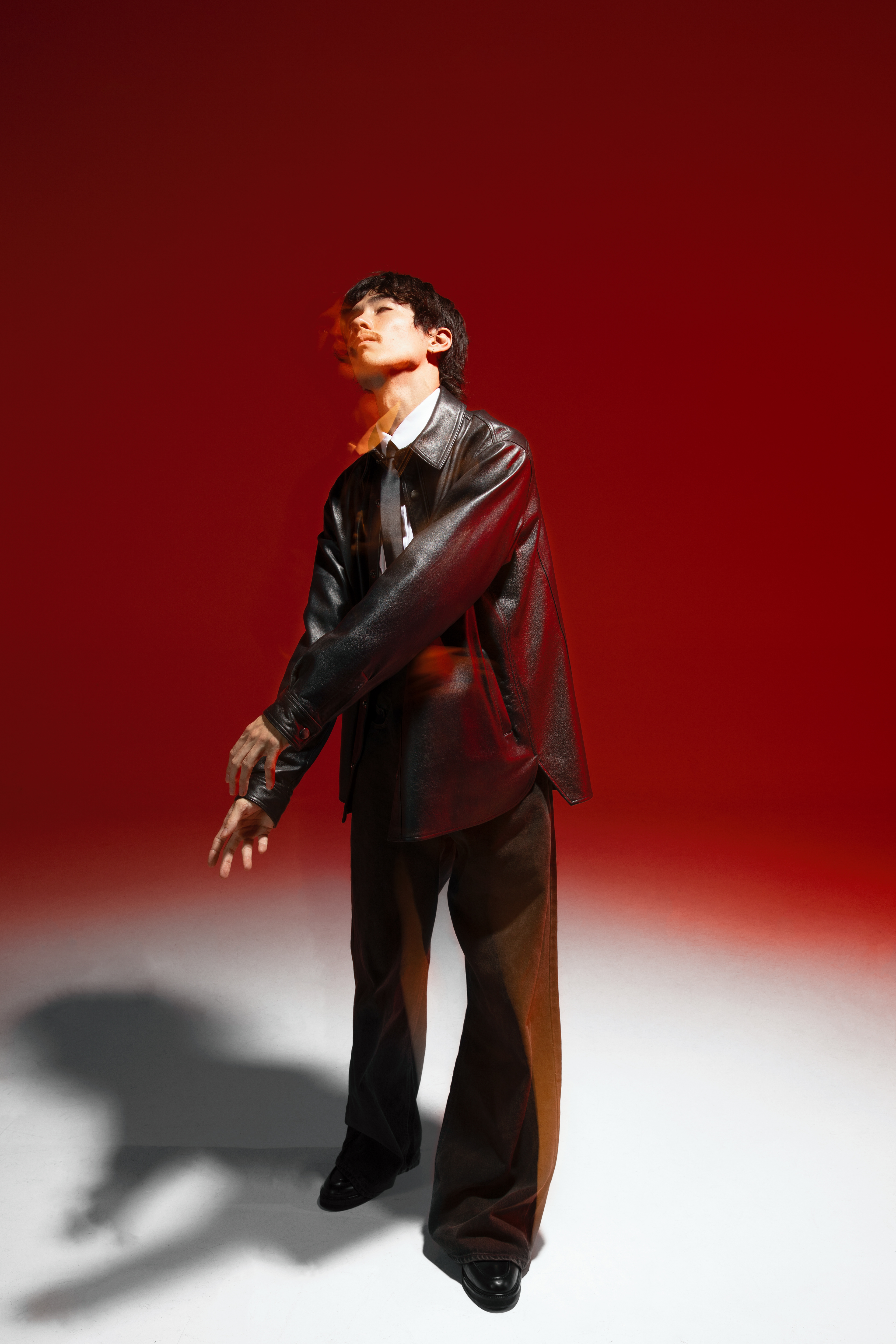 James Burns styled in Acne Studios, Pseushi & Vinny's