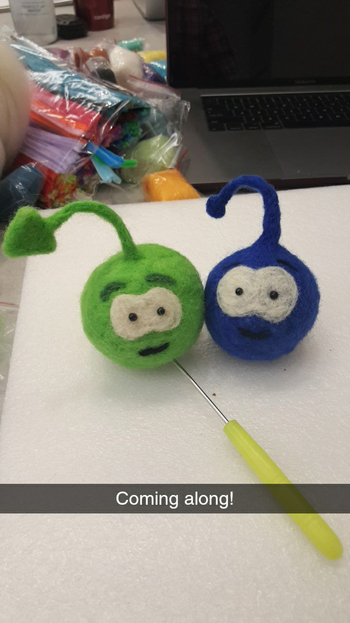 Completed felted Migs