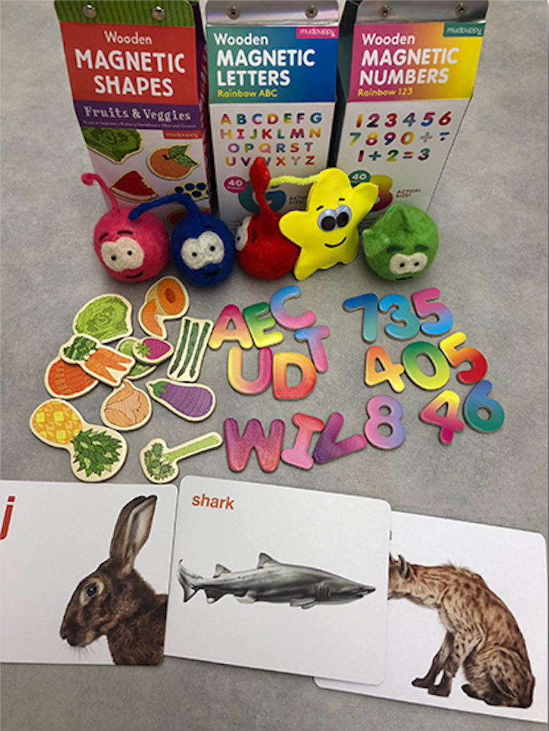 Random number and letter generators, developmentally appropriate words, and game characters
