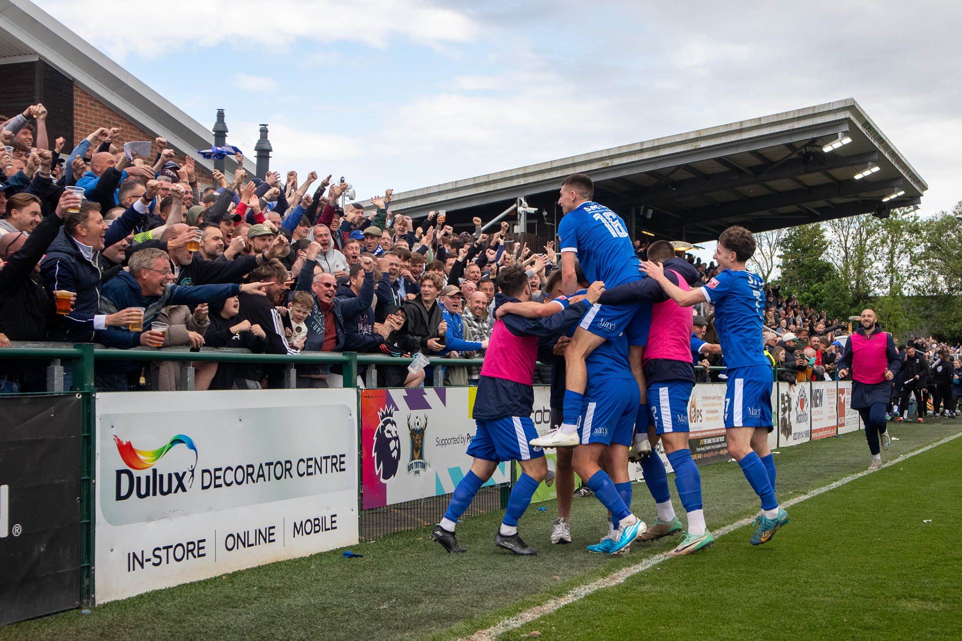 Celebrations following Ethan Taylor's goal.