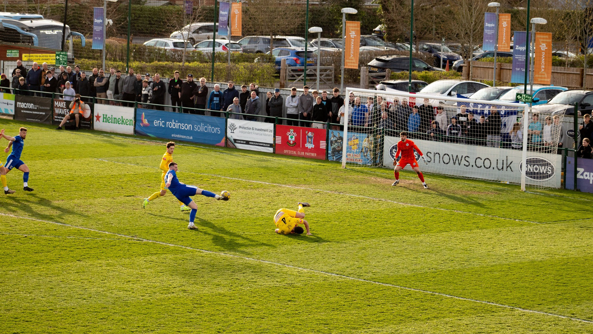 Tom Blair takes a shot on goal.