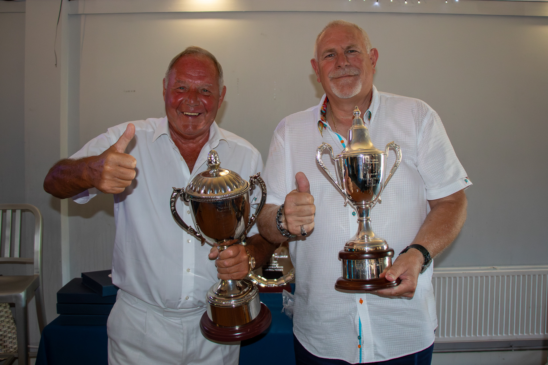 Barry Fry and Steve Brookwell holding up trophies.