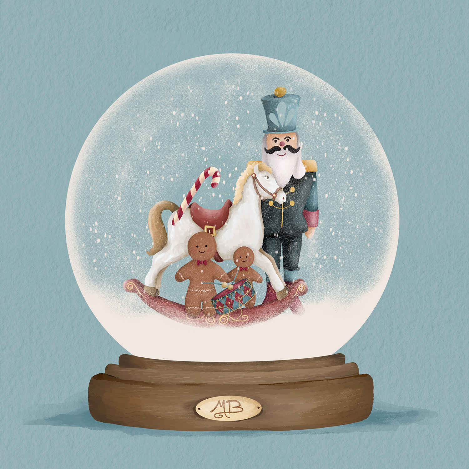 Nutcracker Snow Globe Illustration – Christmas Fairytale Art