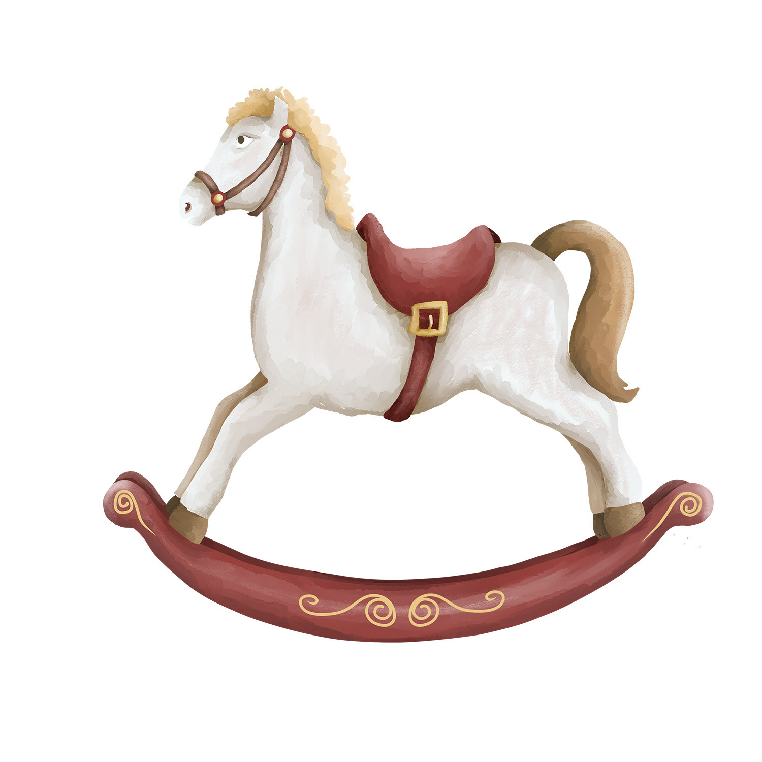 A charming vintage rocking horse with nostalgic toy-shop appeal.