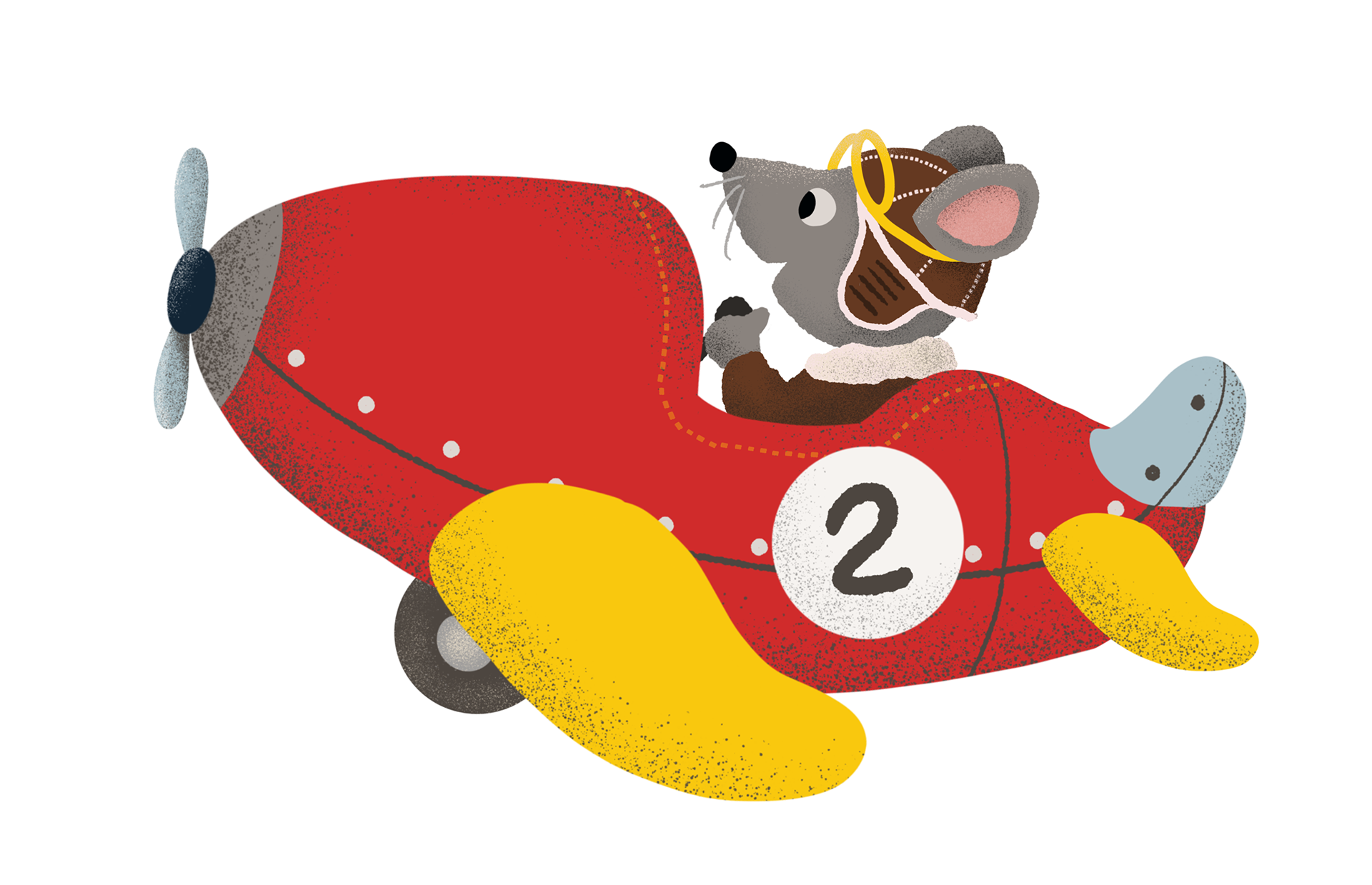Retro airplane with cute cartoony mouse in a mid-century retro style designed by Marlies Blokland