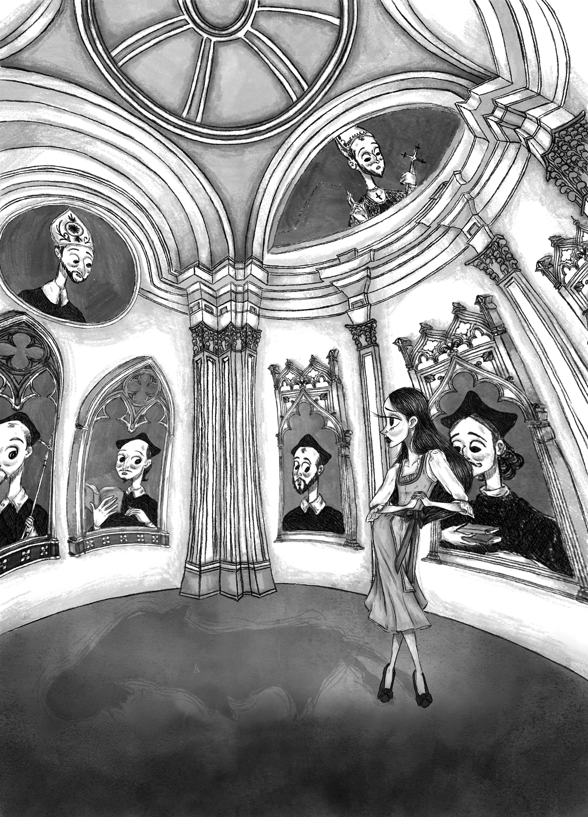 "The Red Shoes" - single spread of a personal proyect based on the tale of Hans Christian Andersen.