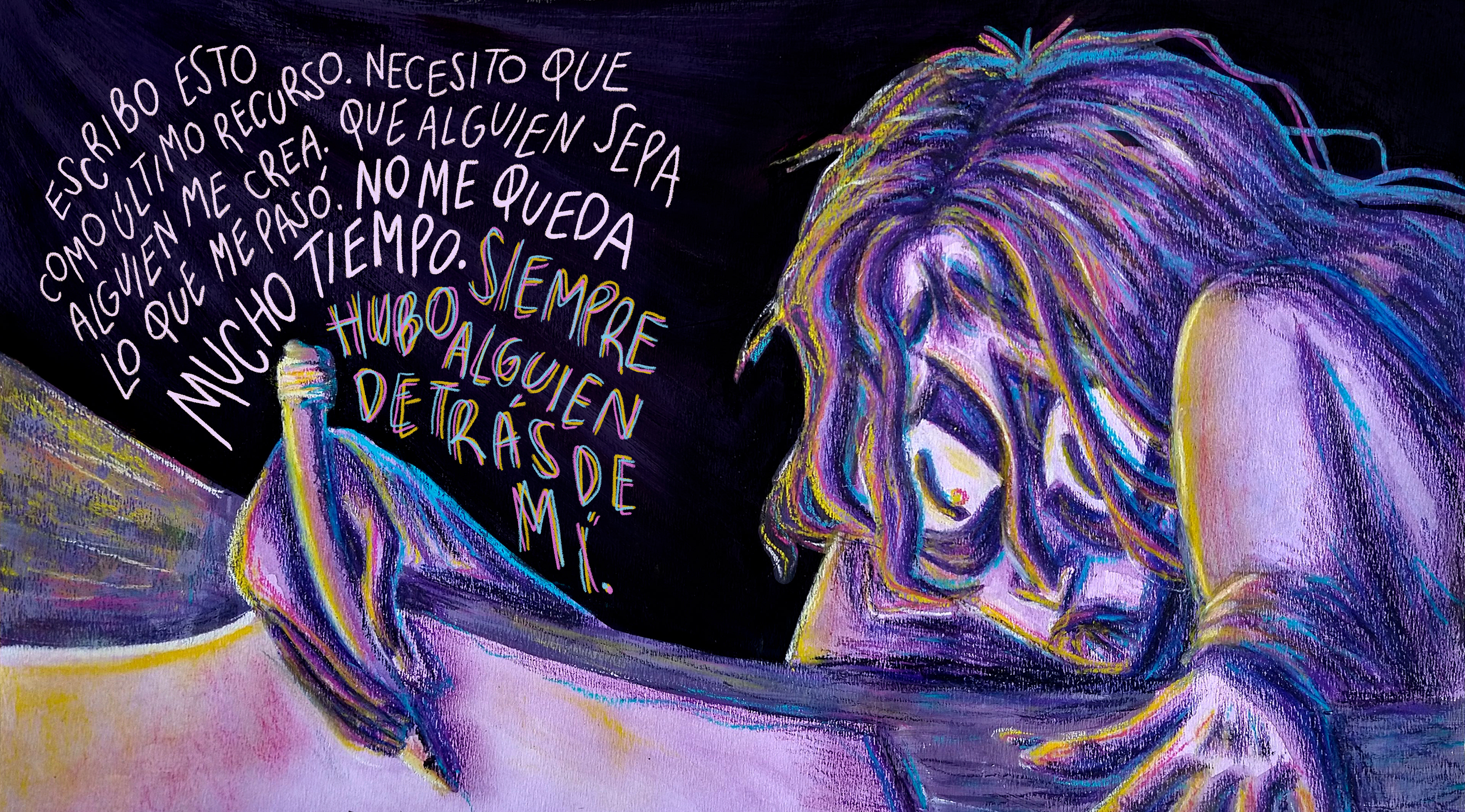 "There's someone behind me" - double spread for a personal proyect with an original story.