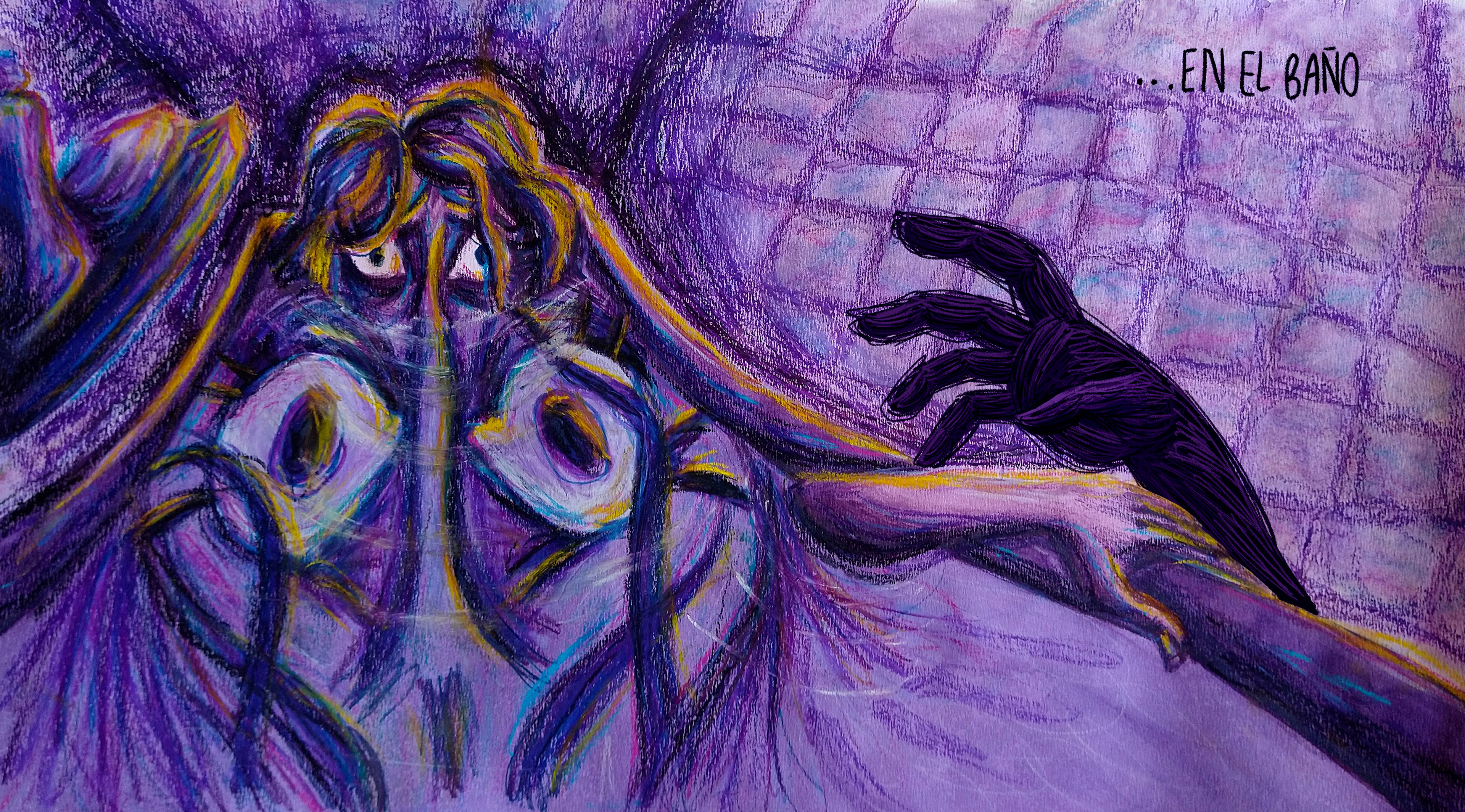 "There's someone behind me" - double spread for a personal proyect with an original story.