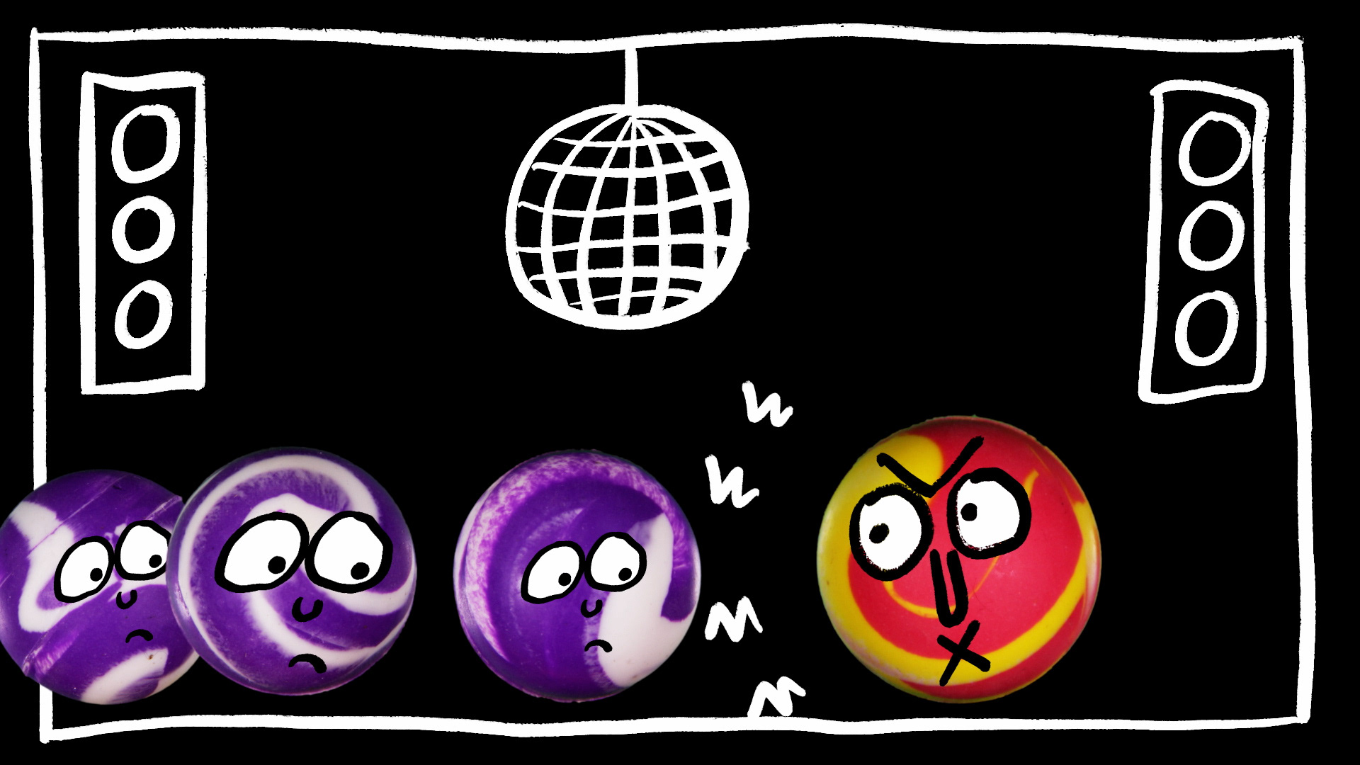 Three bouncy balls on a night out are victims of a hate crime.