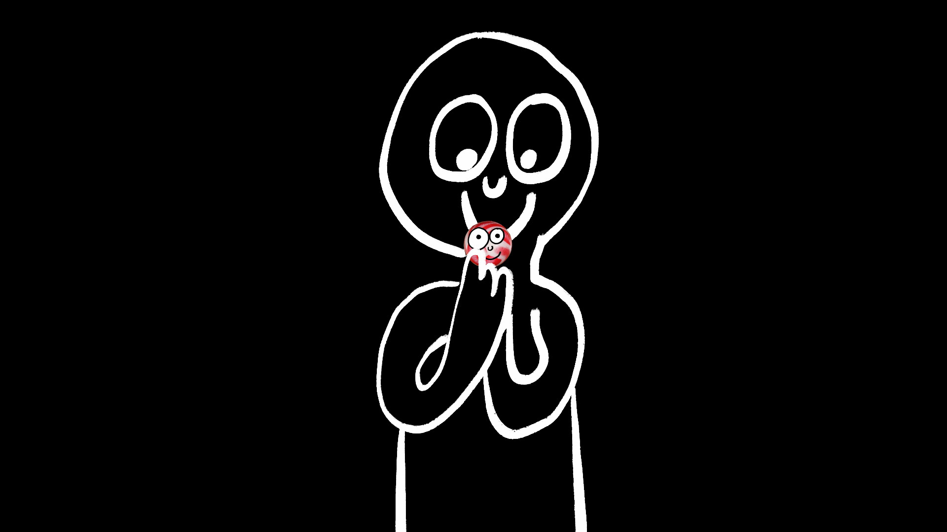 A illustrated character holds a bouncy ball. The ball represents the characters heart and soul. For the My Pockets film Bounce Hate