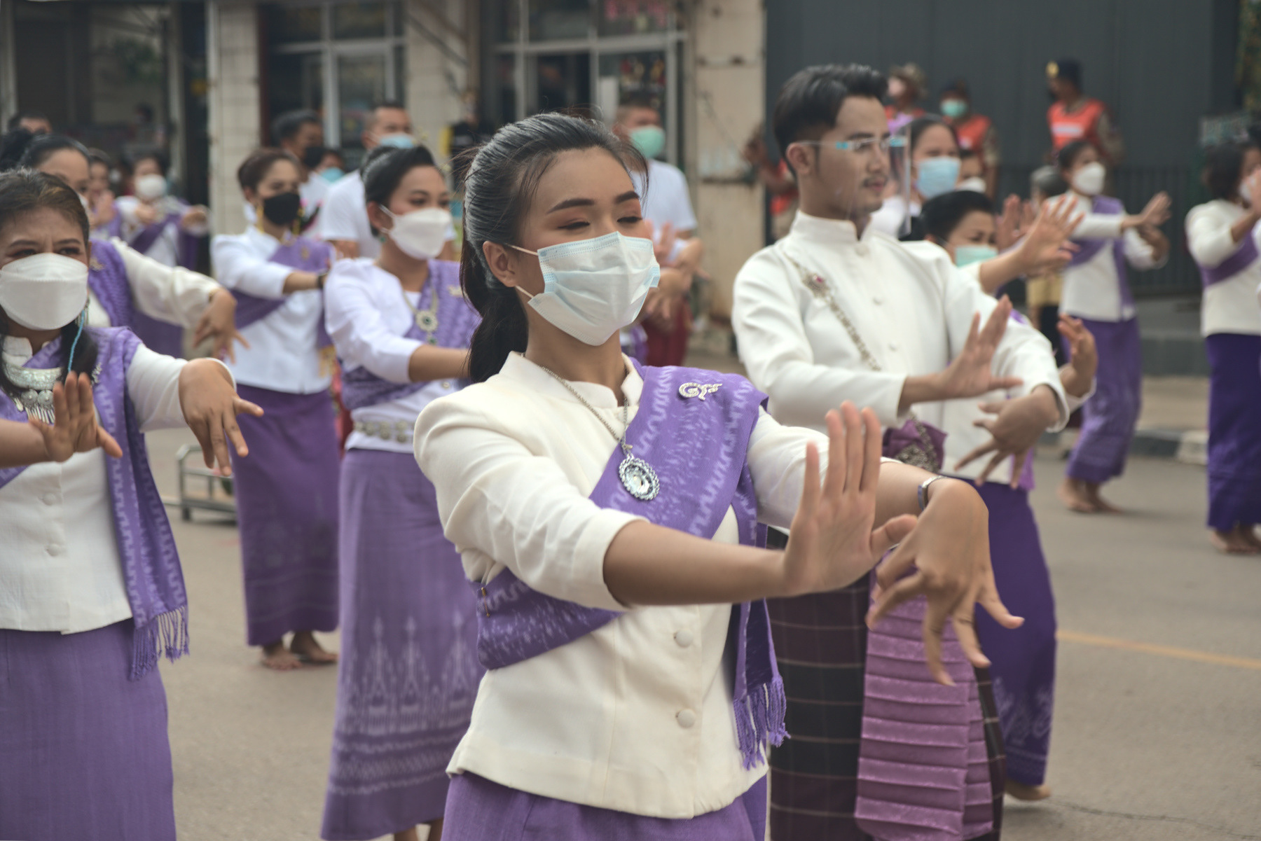 Thai dancers - local celebration in Bueng Kan