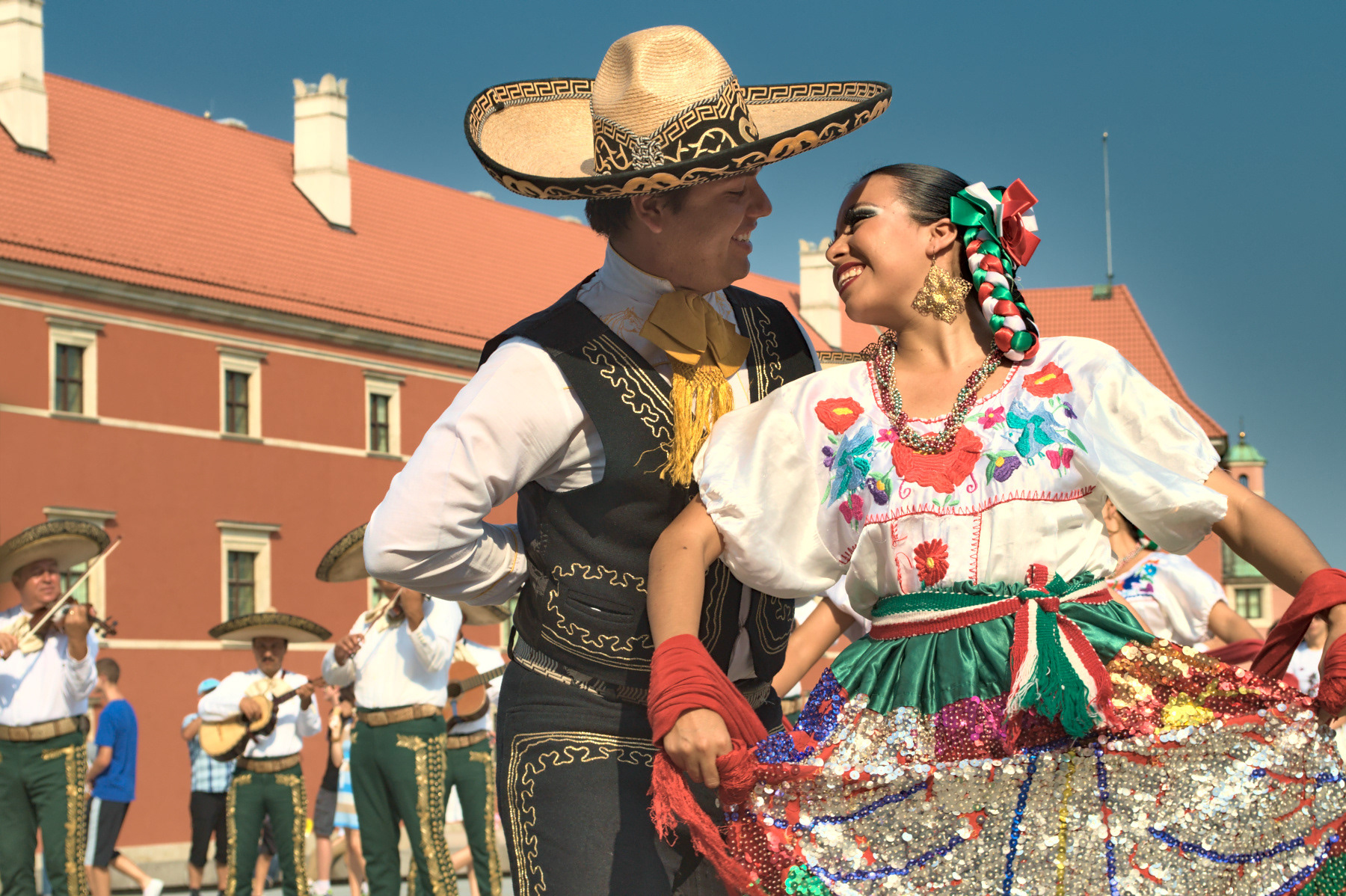 Dancers of folklore ensemble "VALLARTA AZTECA" from Puerto Vallarta, MEXICO - street parade in Warsaw
